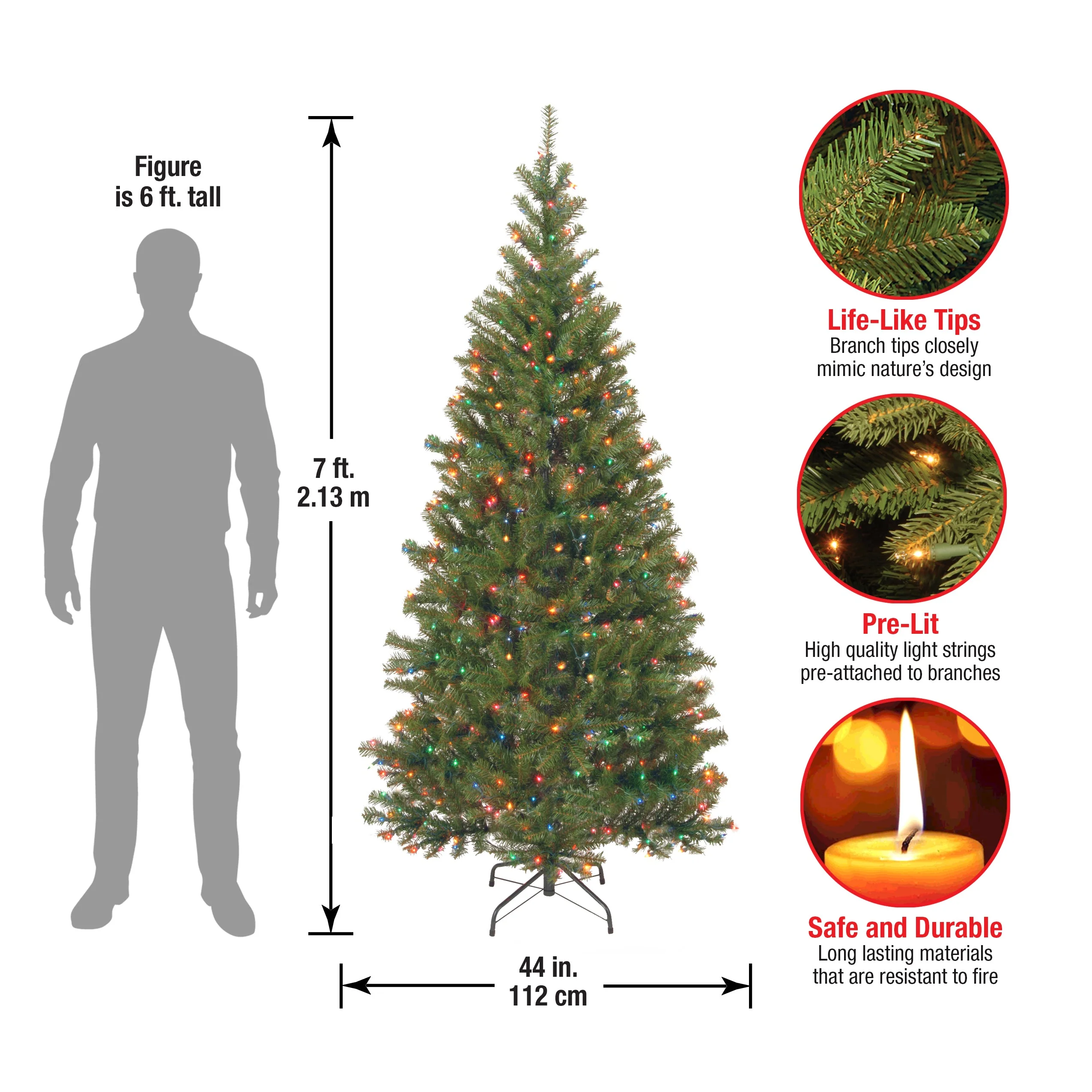 7 ft. Pre-Lit Aspen Spruce Slim Tree with Multicolor Lights, Plug-In - Image 5