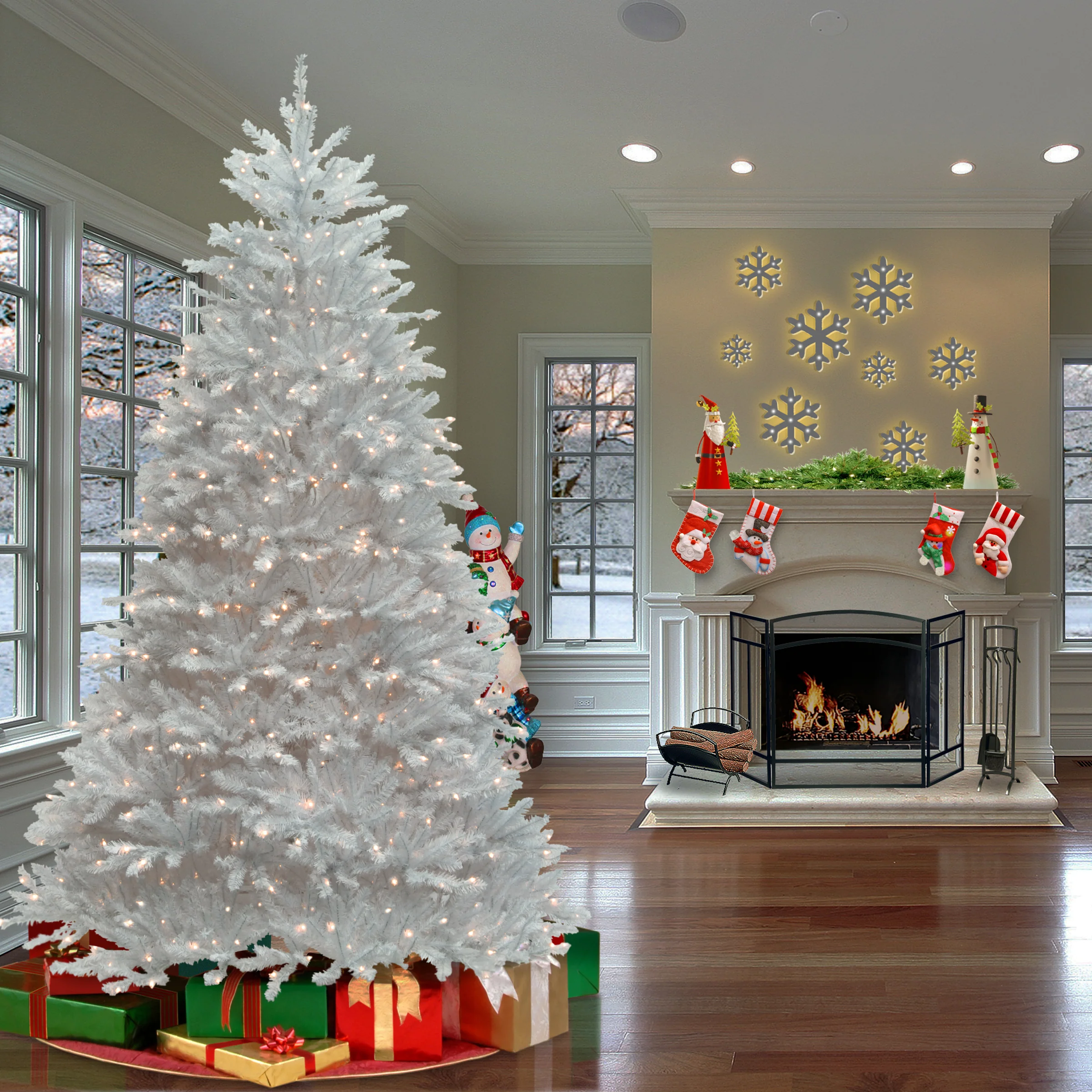 7 ft. Pre-Lit Dunhill Fir White Tree with Clear Lights, Plug-In - Image 7