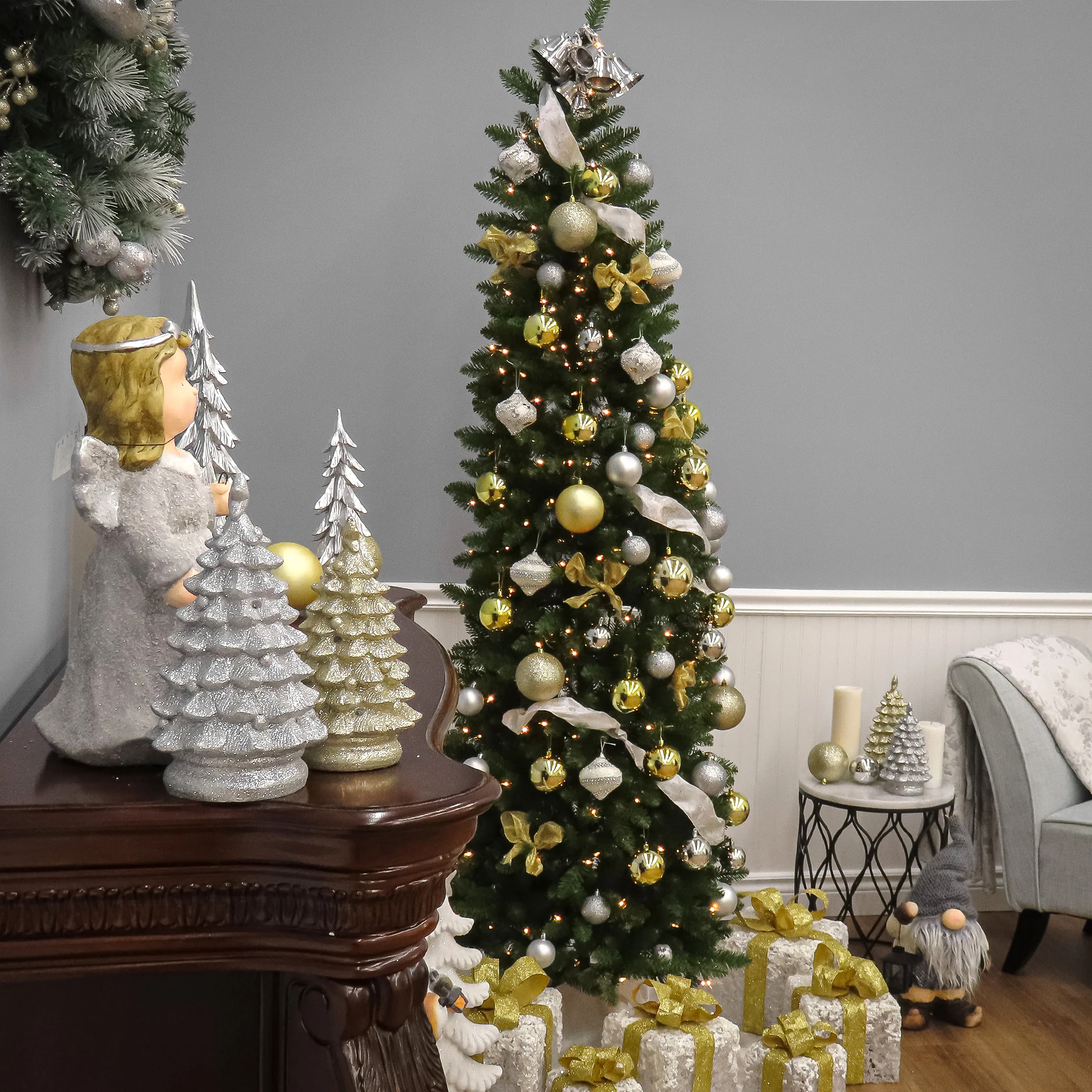 7 ft. Pre-Lit Kingswood Fir Pencil Tree with Power Connect Dual Color LED Lights, Plug-In - Image 4