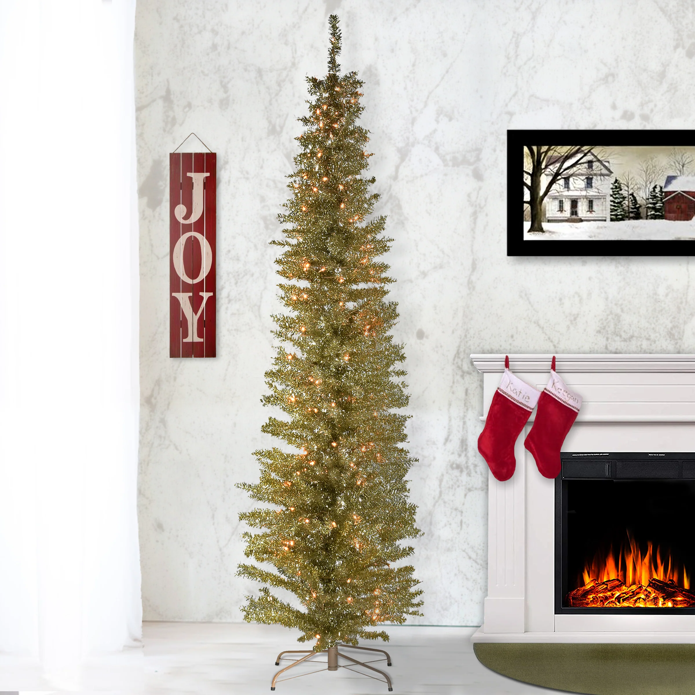 7 ft. Pre-Lit Tinsel Collection Champagne Tree with Clear Lights - Image 2