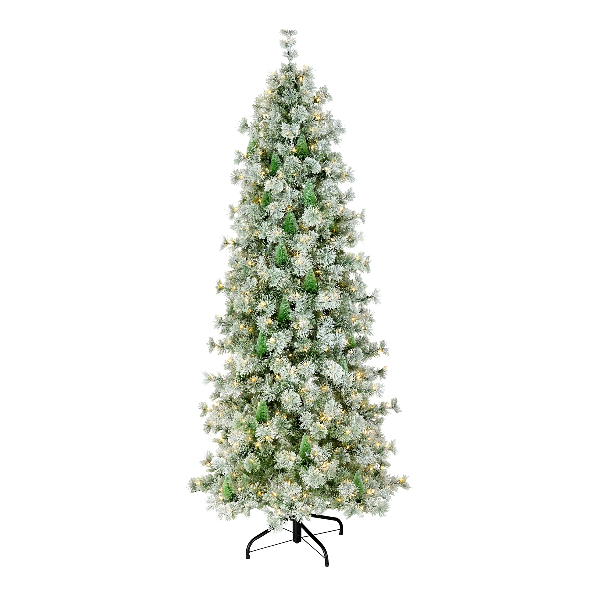 7.5 ft. Pre-Lit Snowy Bottle Brush Slim Tree with Clear Lights, Plug-In