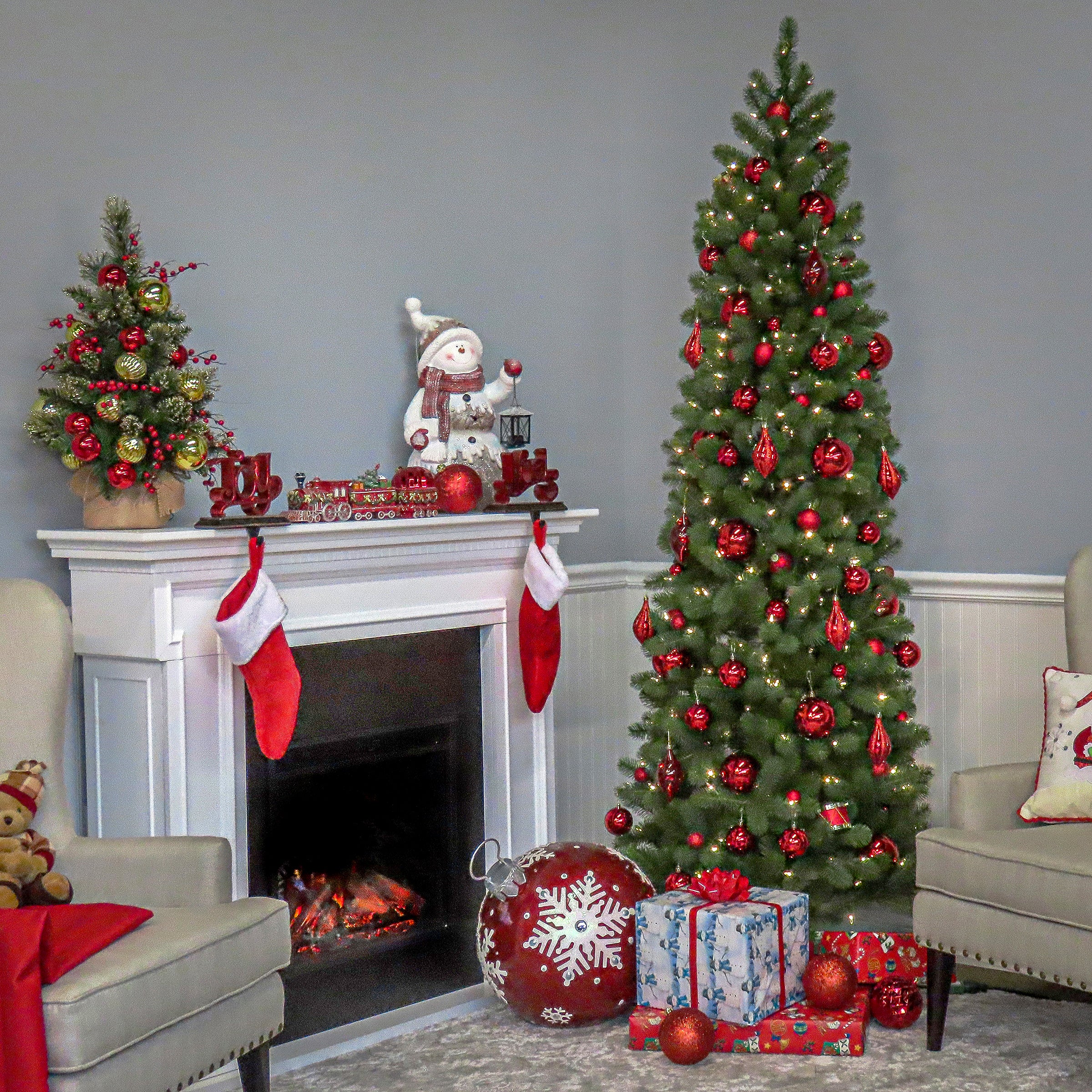 9 ft. Pre-Lit Downswept Douglas Fir Pencil Slim Tree with Dual Color LED Lights, Plug-In - Image 6
