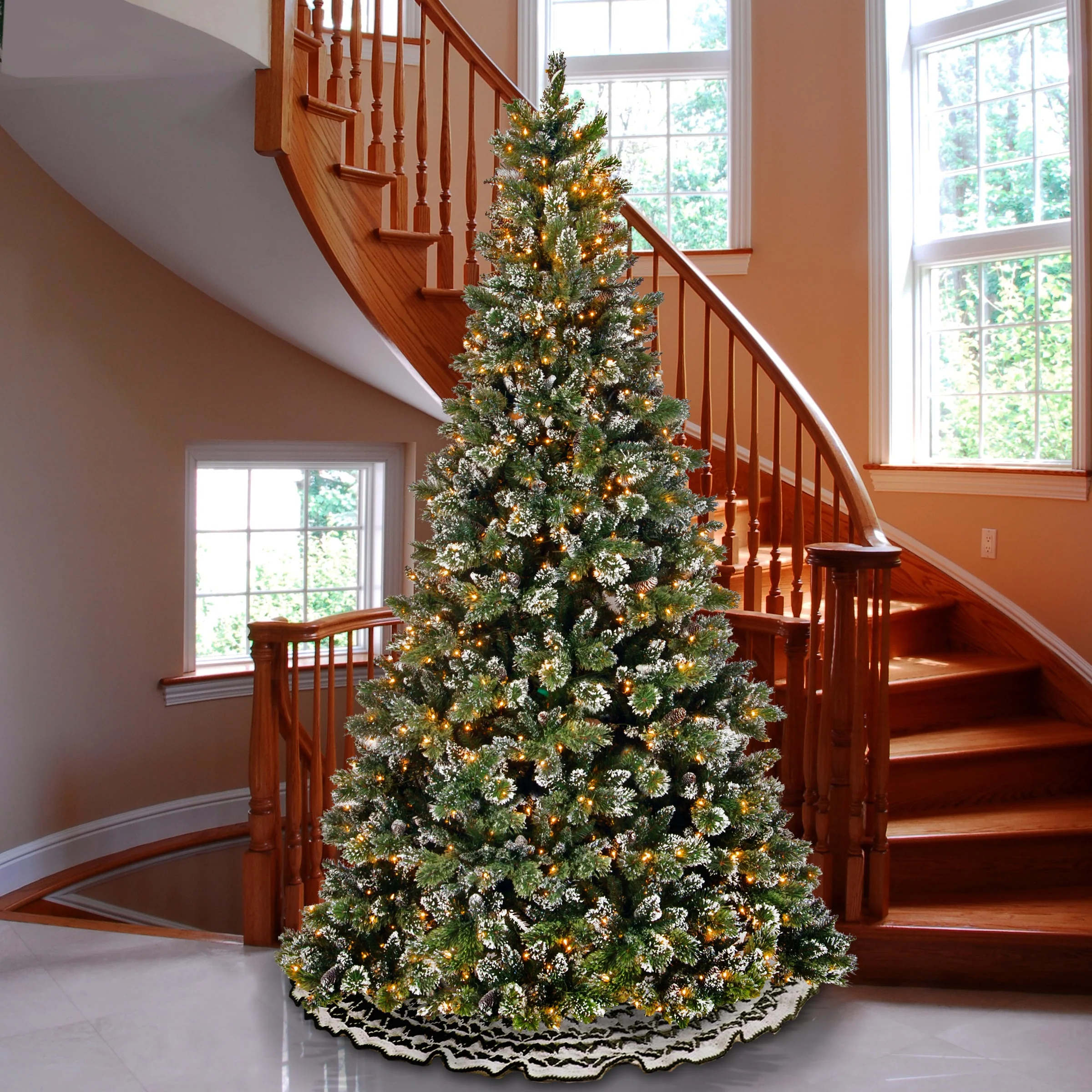 9 ft. Pre-Lit Glittery Bristle Pine Tree with Clear Lights - Image 2