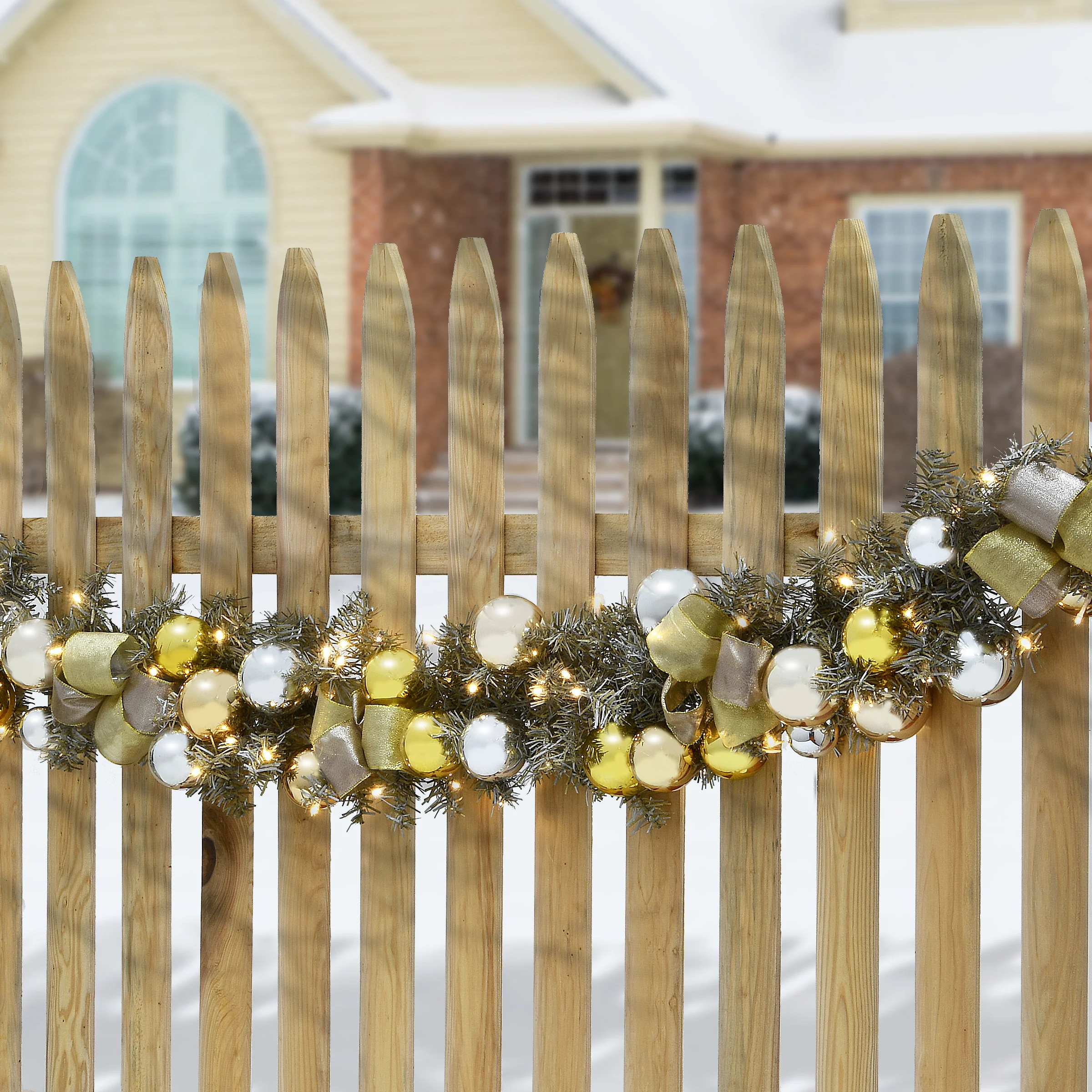 9 ft. Pre-Lit Gold Ornament Metallic Garland with Warm White LED Lights - Image 2
