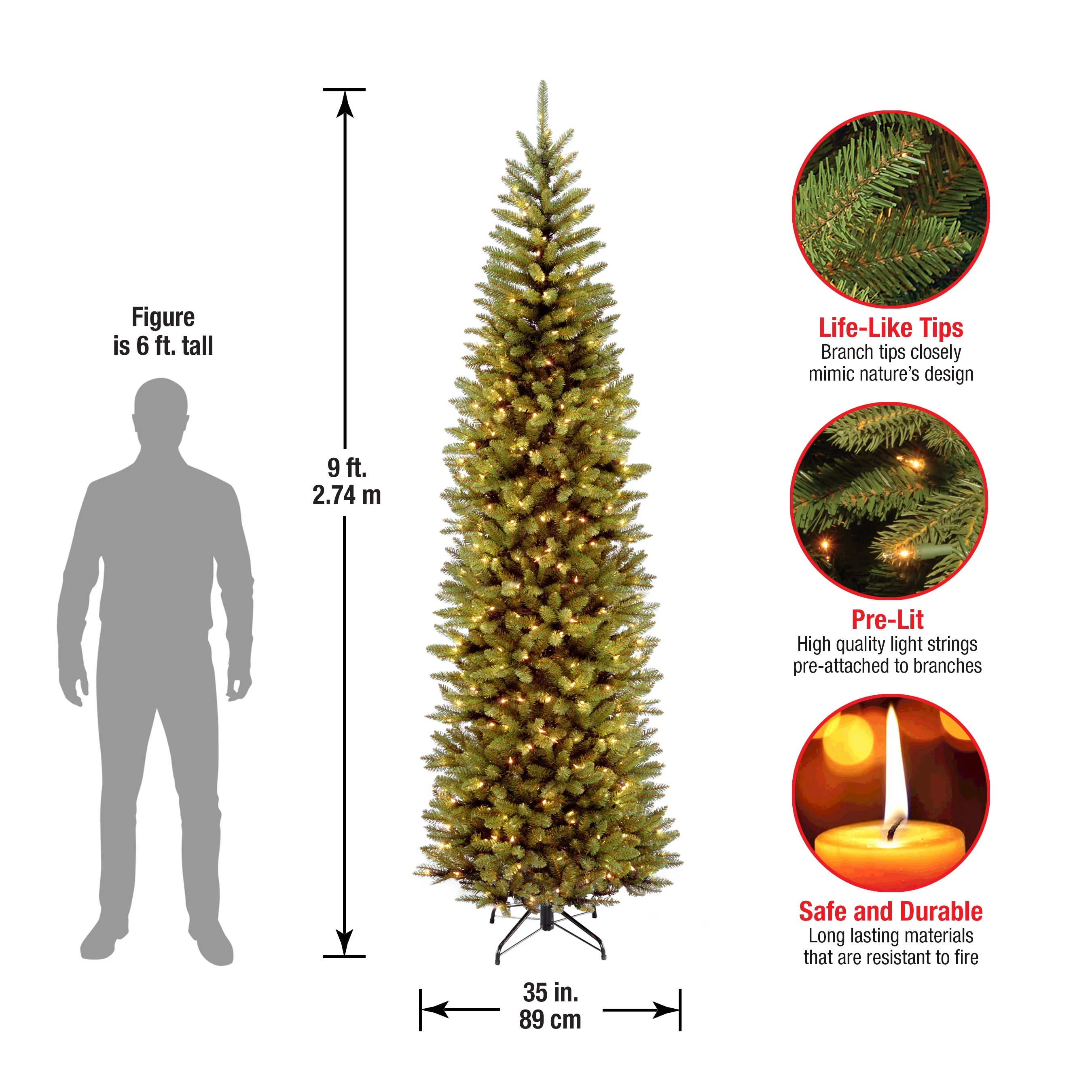 9 ft. Pre-Lit Kingswood Fir Pencil Tree with Clear Lights, Plug-In - Image 9
