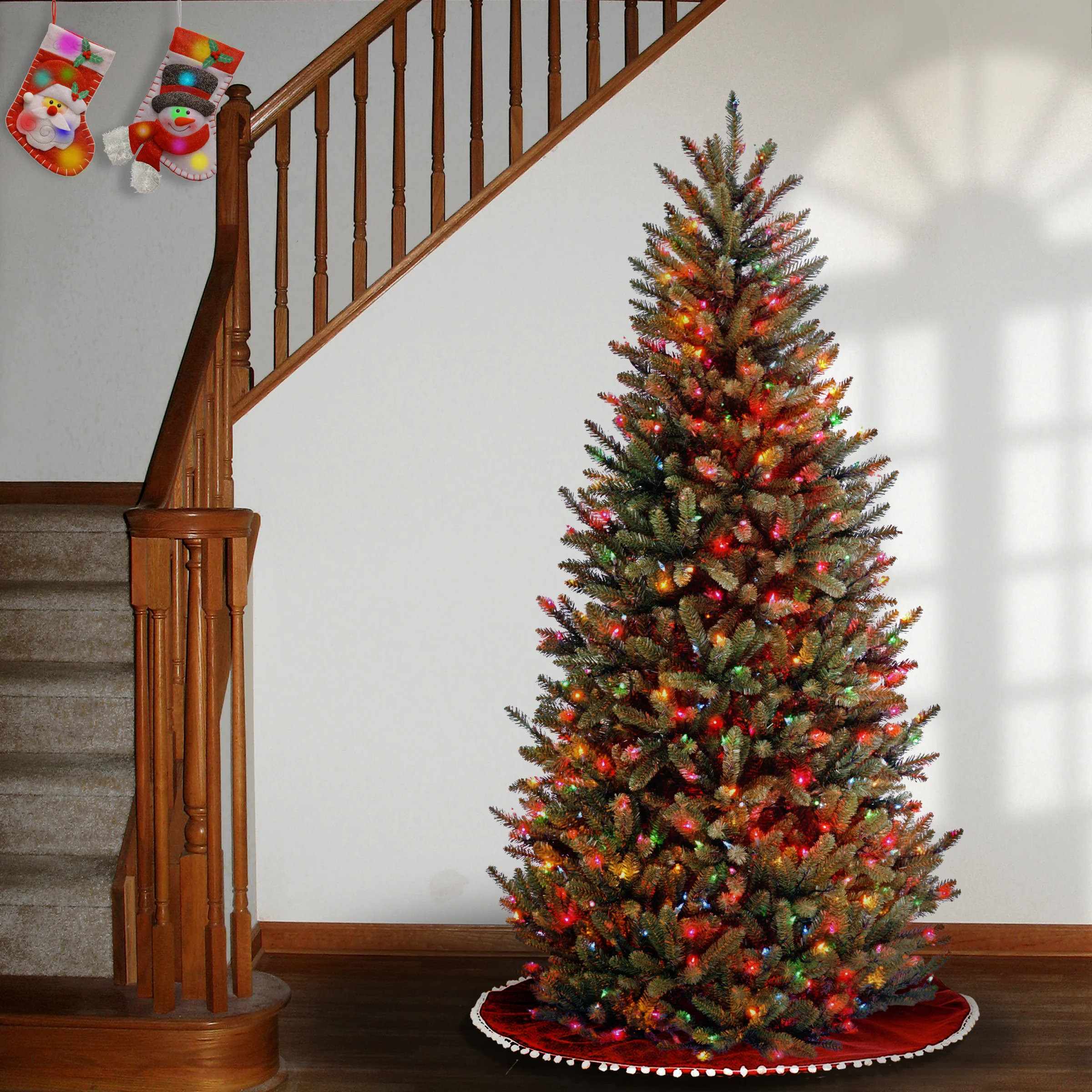 9 ft. Pre-Lit Natural Fraser Fir Slim Tree with Multicolor Lights - Image 2