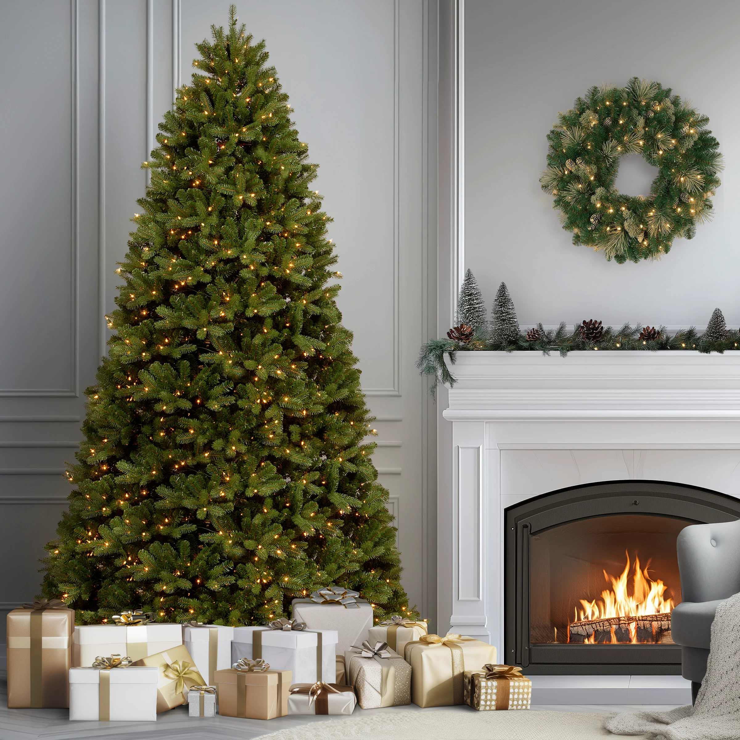 9 ft. Pre-Lit Newberry Spruce Tree with PowerConnect Dual Color LED Lights, Plug-In - Image 2