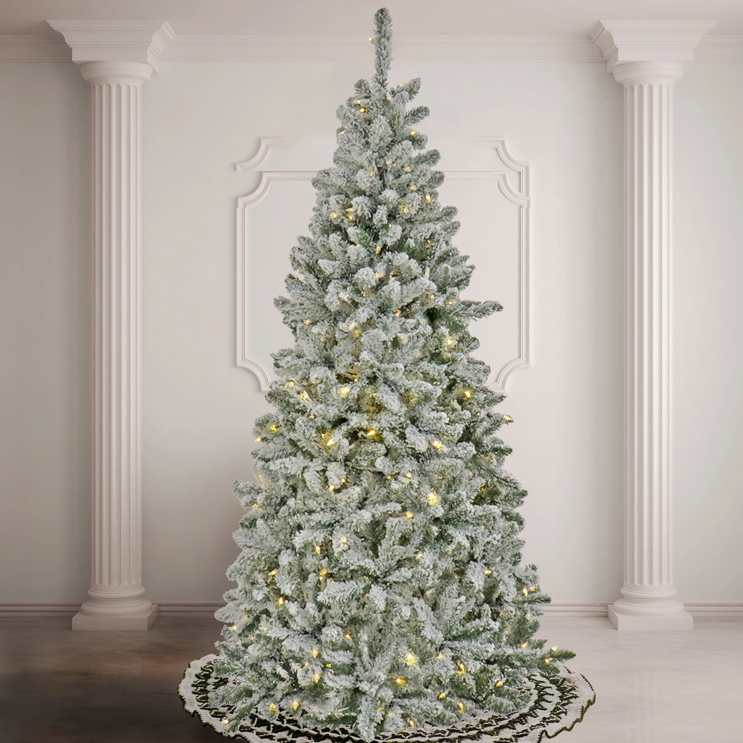 9 ft. Pre-Lit Snowy Chatham Slim Tree with PowerConnect Dual Colored LED Lights, Plug-In - Image 2