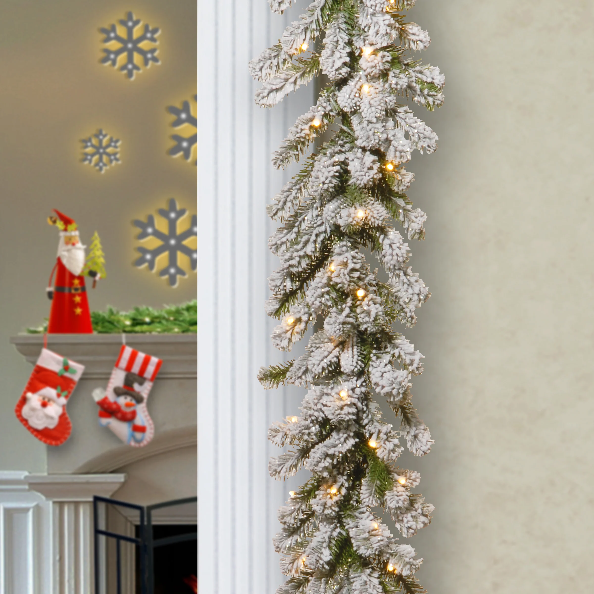 9 ft. Pre-Lit Snowy Sheffield Spruce Garland with Twinkly LED Lights, Plug-In - Image 2