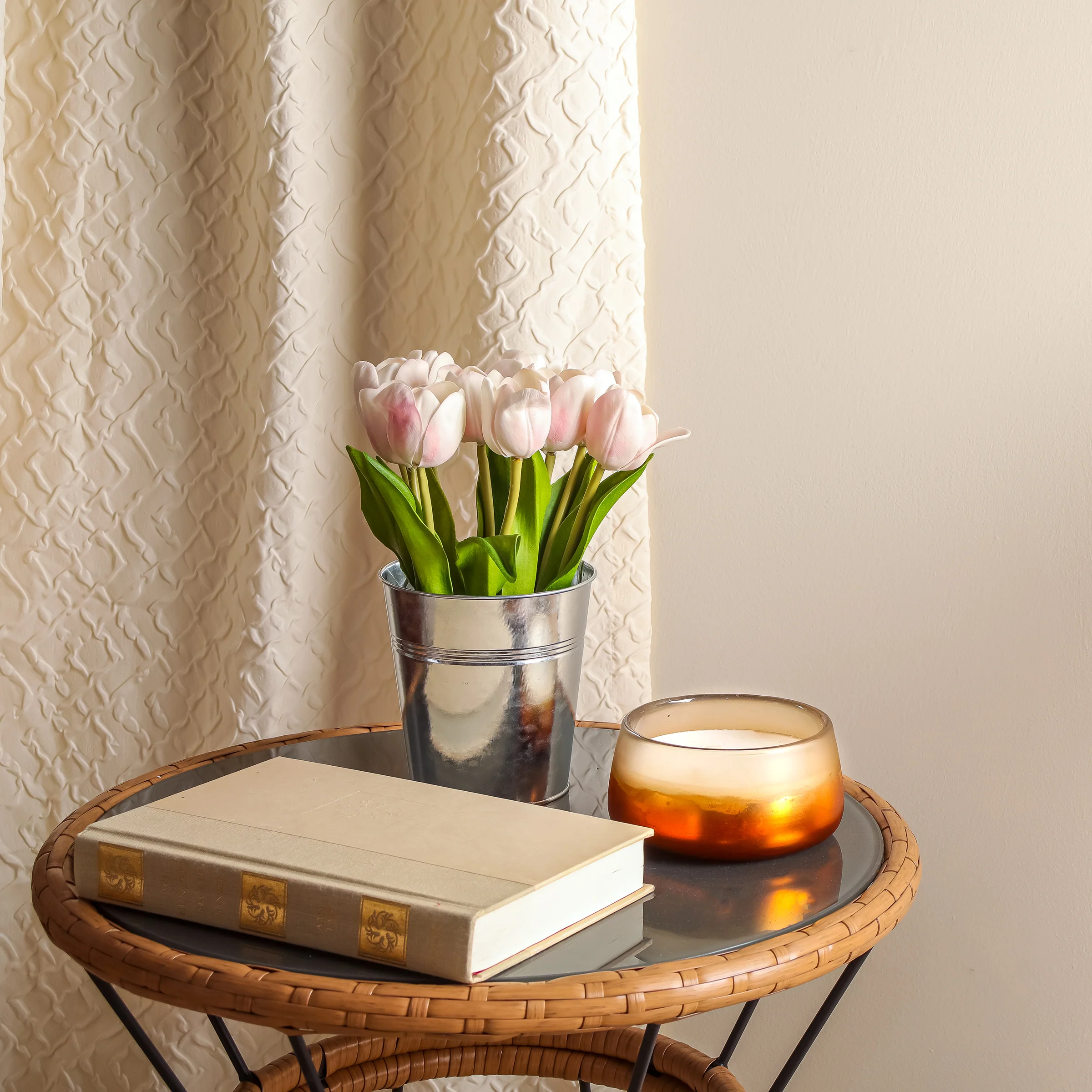 9 in. Spring Pink Tulip Bouquet in Metal Pot - Image 2