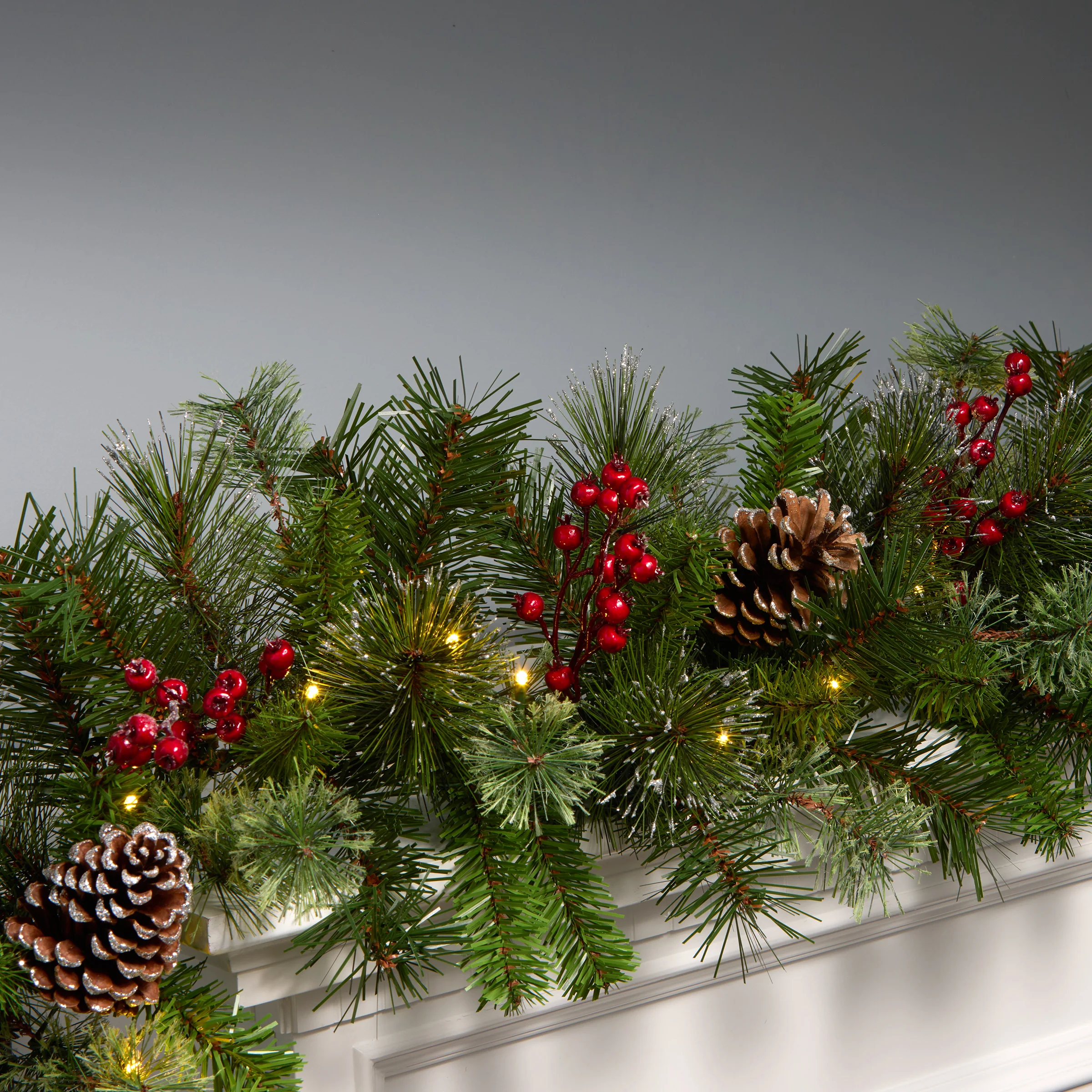 9 ft. Iced Berry Pine Garland with LED Lights - Image 6
