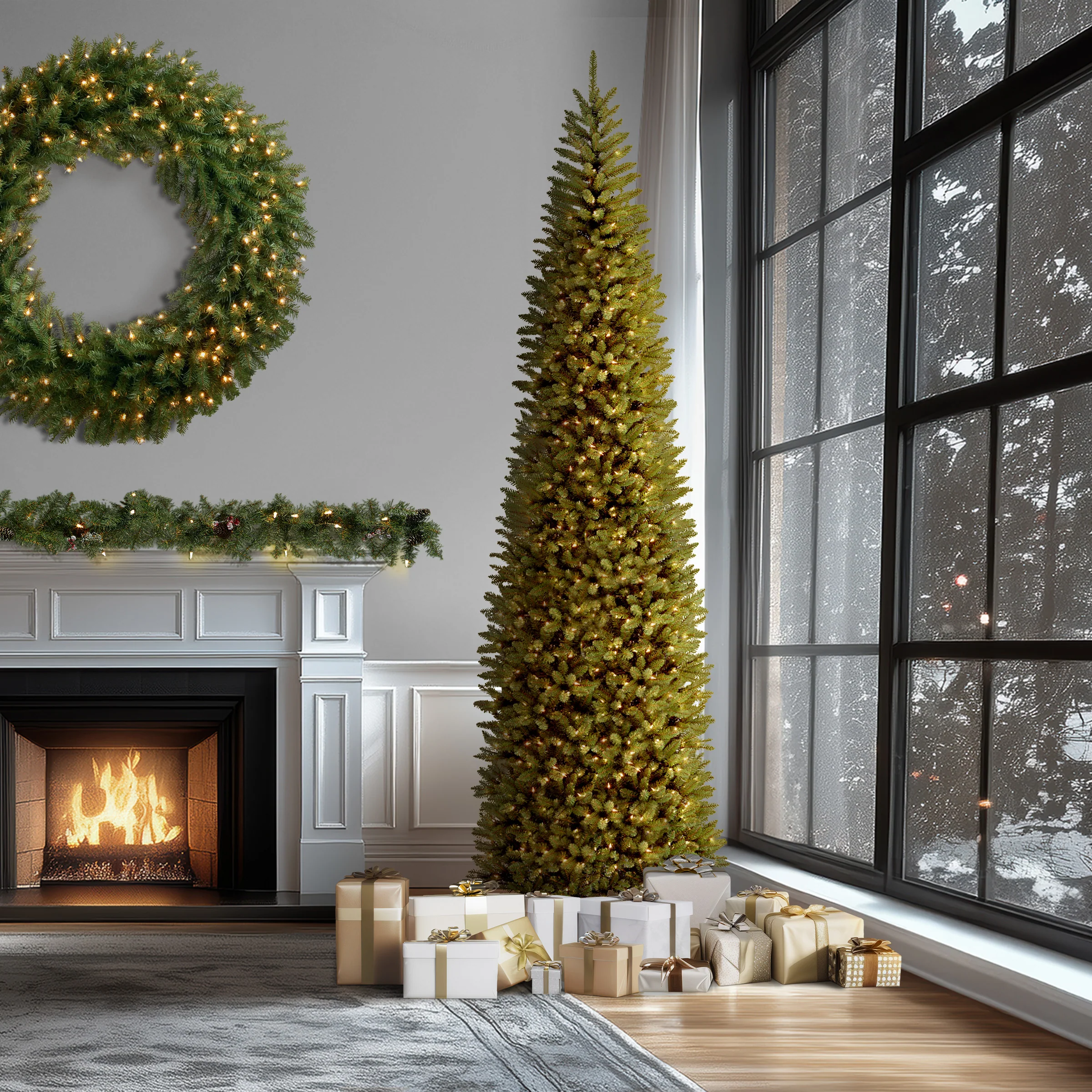14 ft. Pre-Lit Kingswood Fir Pencil Tree with Clear Lights, Plug-In - Image 2