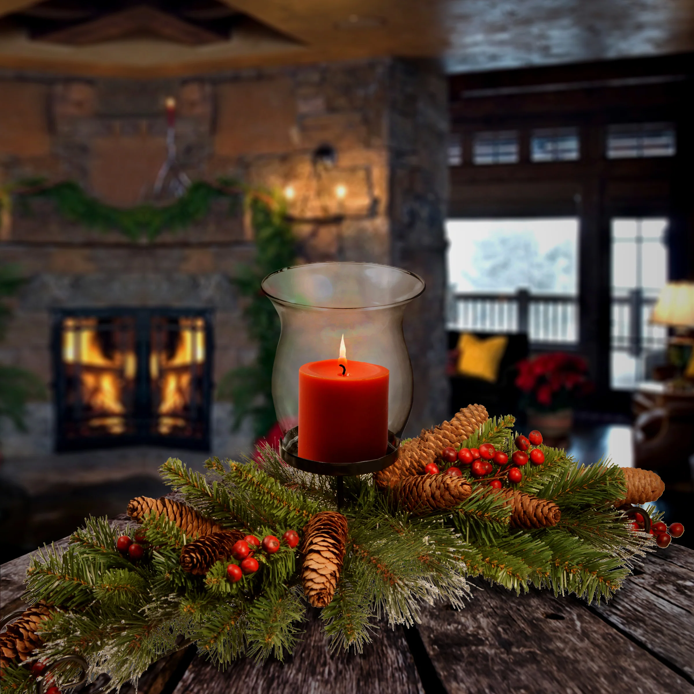 30 in. Crestwood Spruce Centerpiece and Candle Holder - Image 2