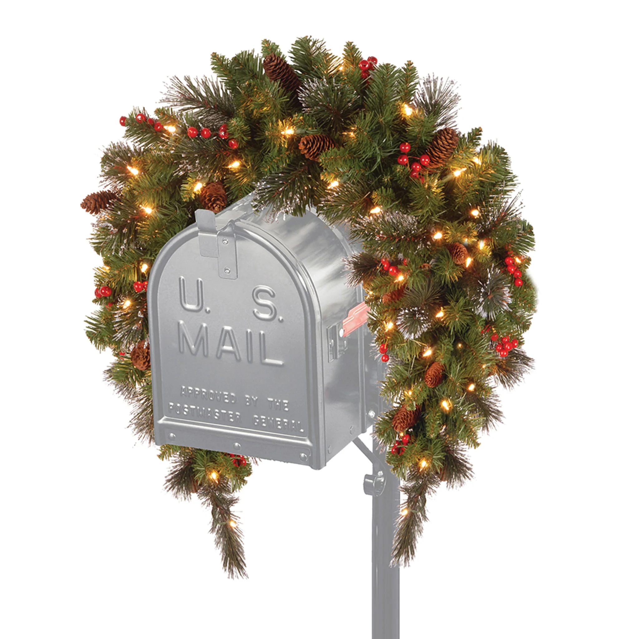 36 in. Pre-Lit Crestwood Spruce Mailbox Swag with LED Lights