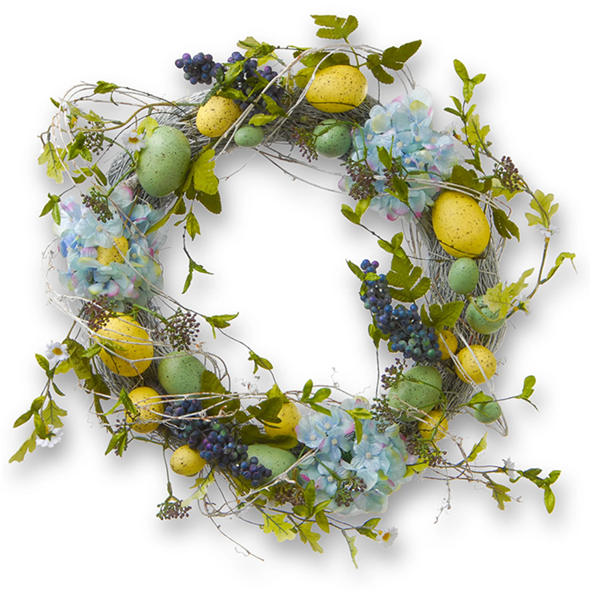 18 in. Easter Wreath Decorated with Pastel Eggs, Berry Clusters, Hydrangea Blooms