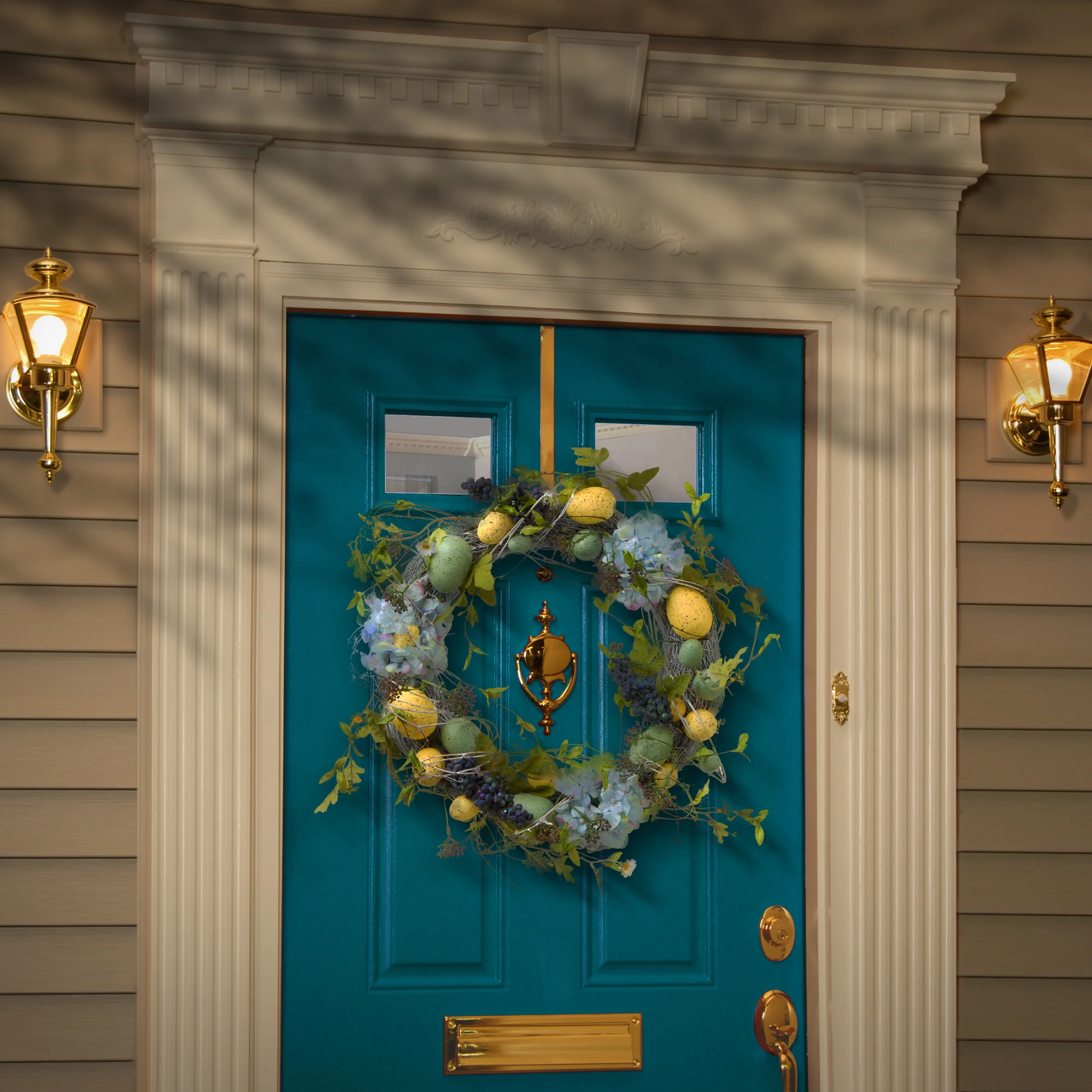 18 in. Easter Wreath Decorated with Pastel Eggs, Berry Clusters, Hydrangea Blooms - Image 2