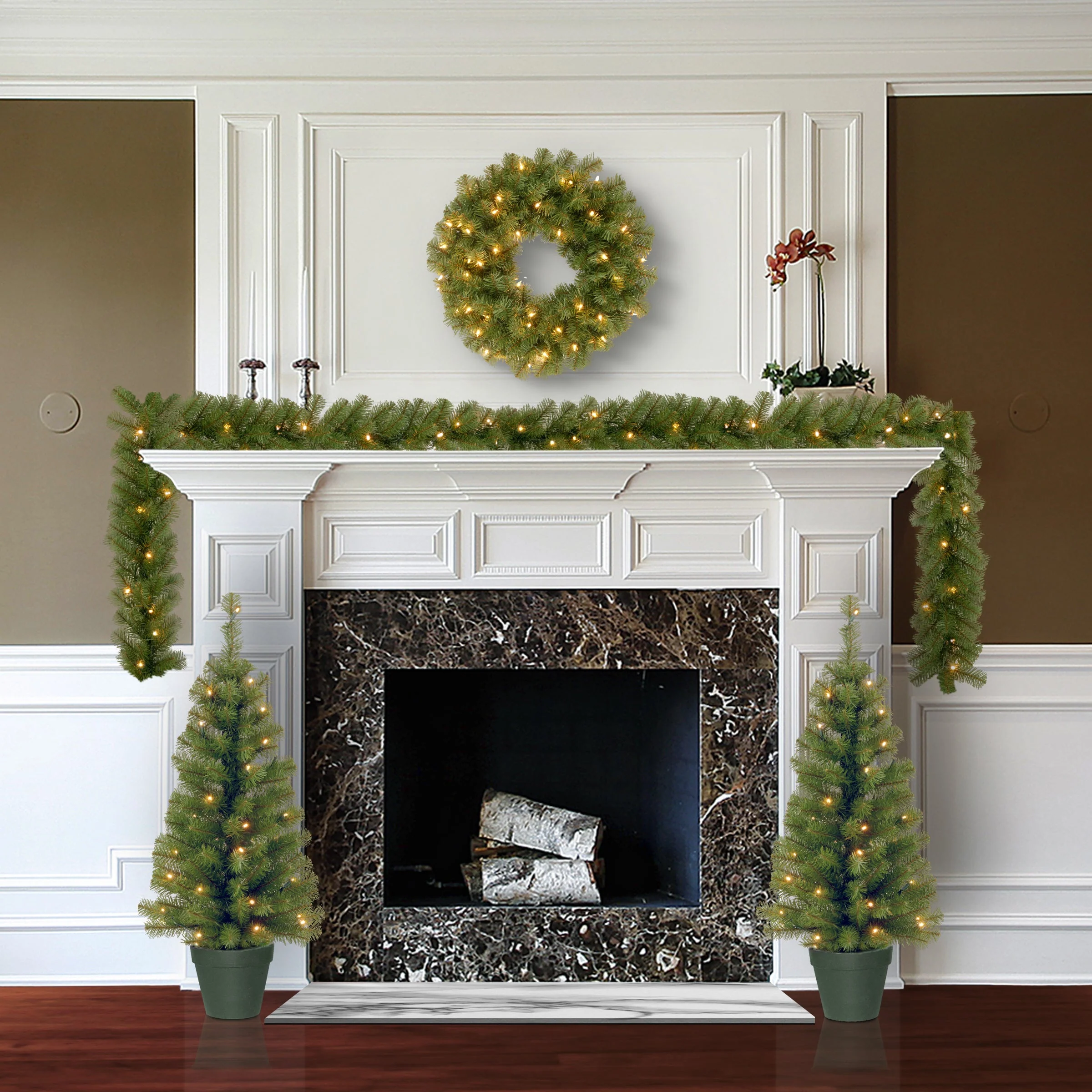 Evergreen Assortment with 2 Entrance Trees, 1 Wreath, 1 Garland - Image 4