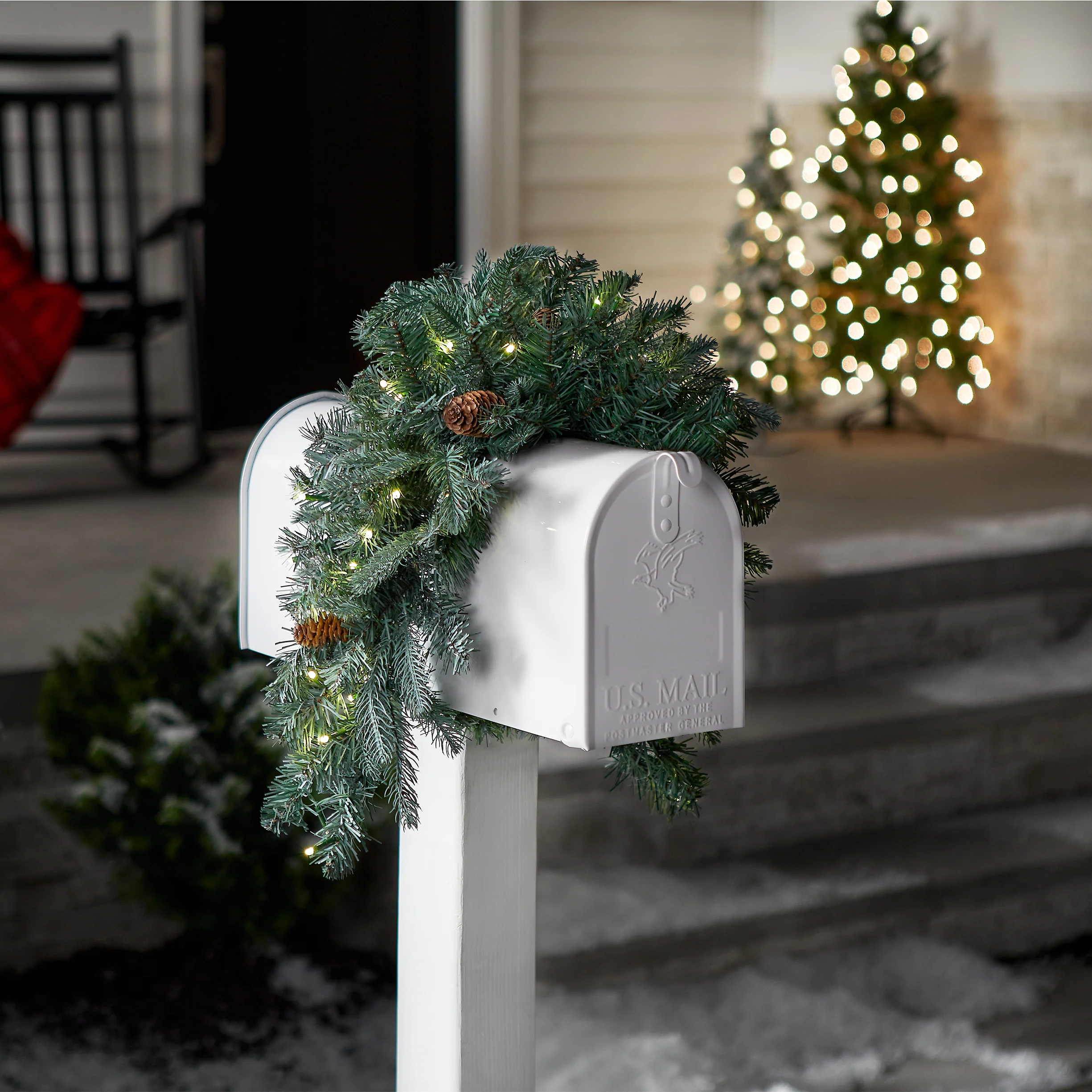 36 in. Pre-Lit Frosted Arctic Spruce Mailbox Swag with LED Lights - Image 2
