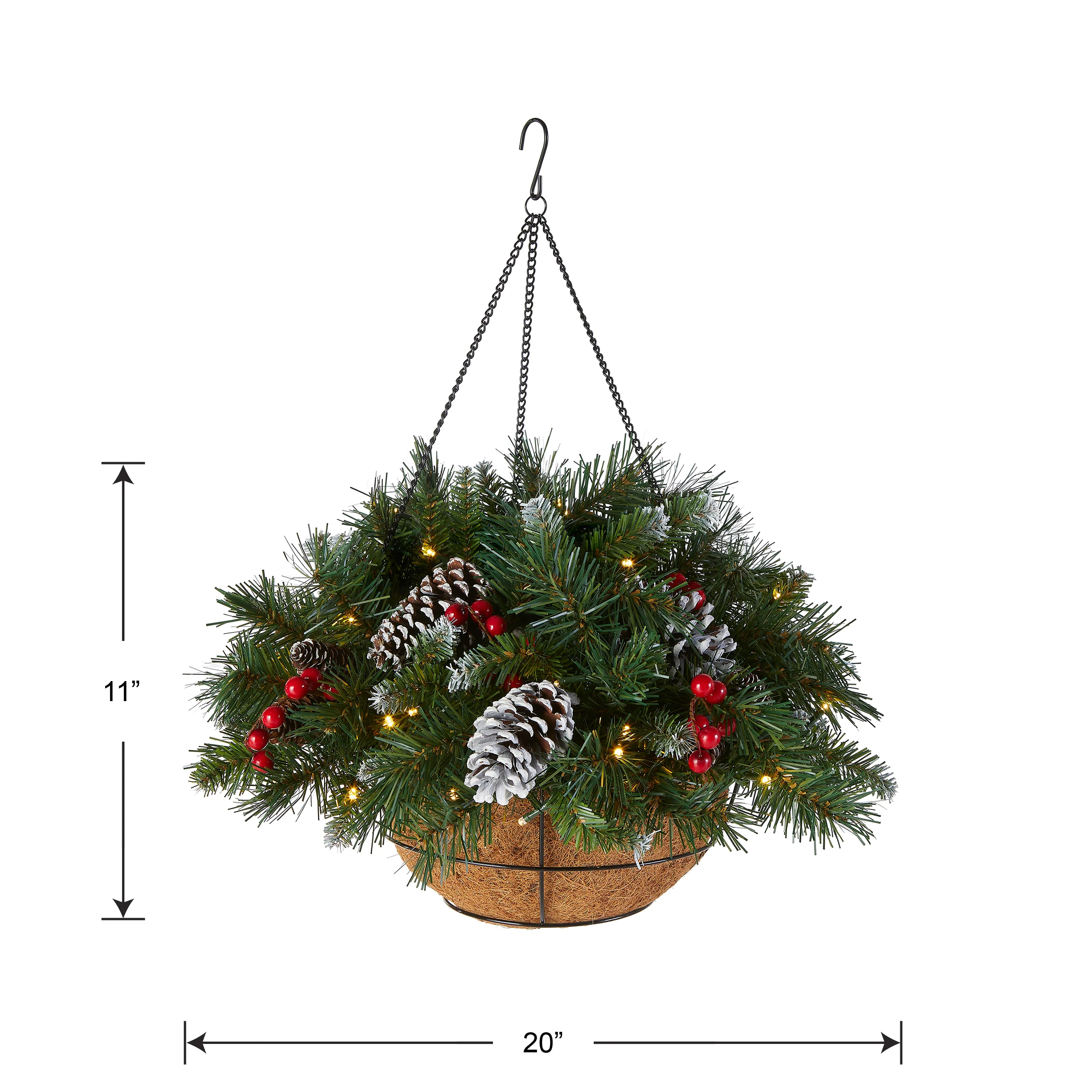 20 in. Pre-Lit Frosted Berry Hanging Basket with LED Lights - Image 3