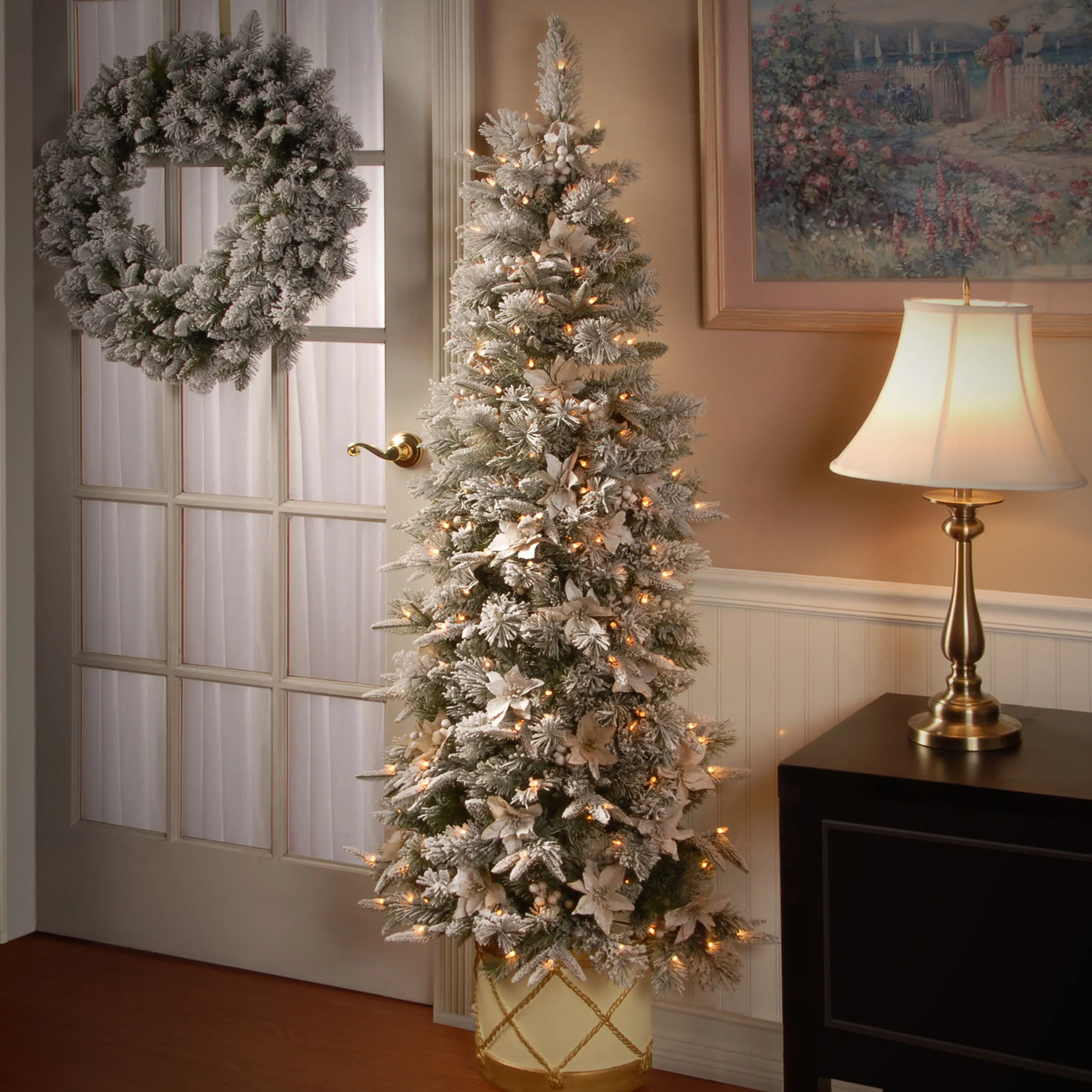 6 ft. Pre-Lit Frosted Colonial Slim Half Tree with Clear Lights, Plug-In - Image 2