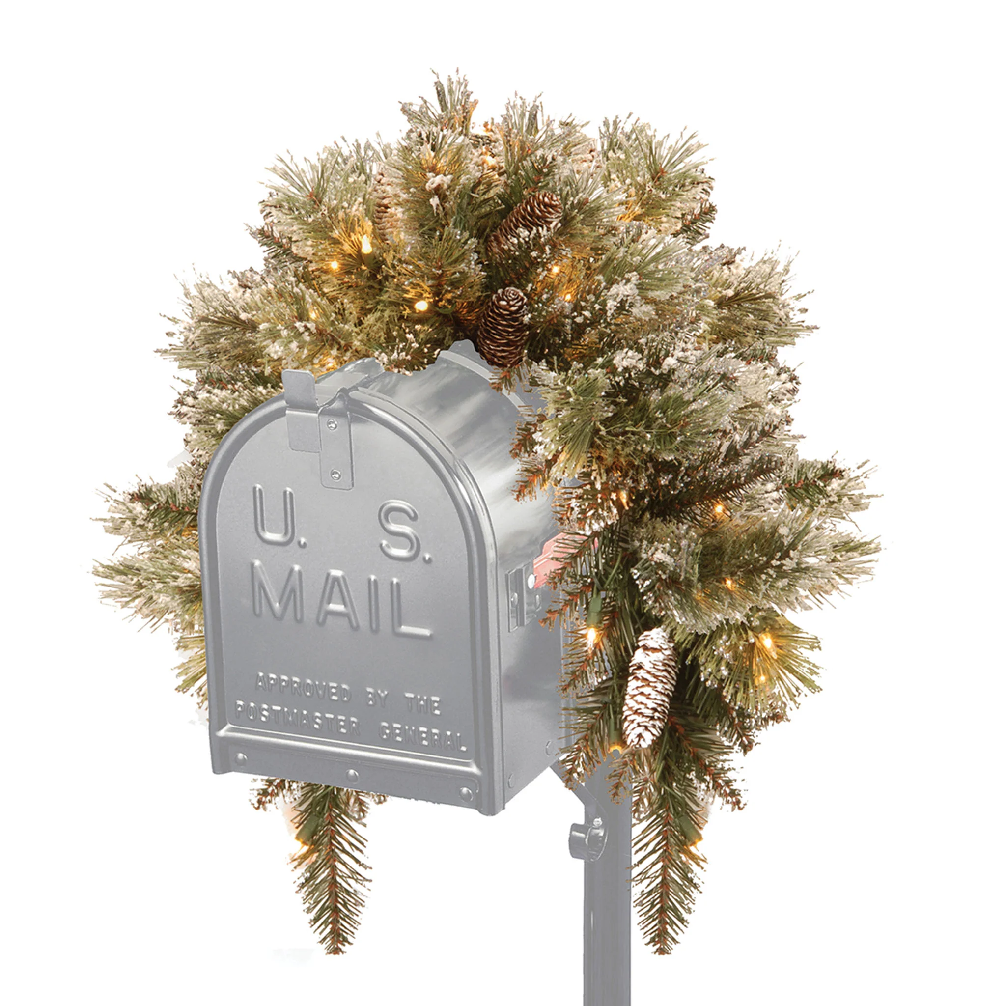 36 in. Pre-Lit Glittery Bristle Pine Mailbox Swag with Warm White LED Lights