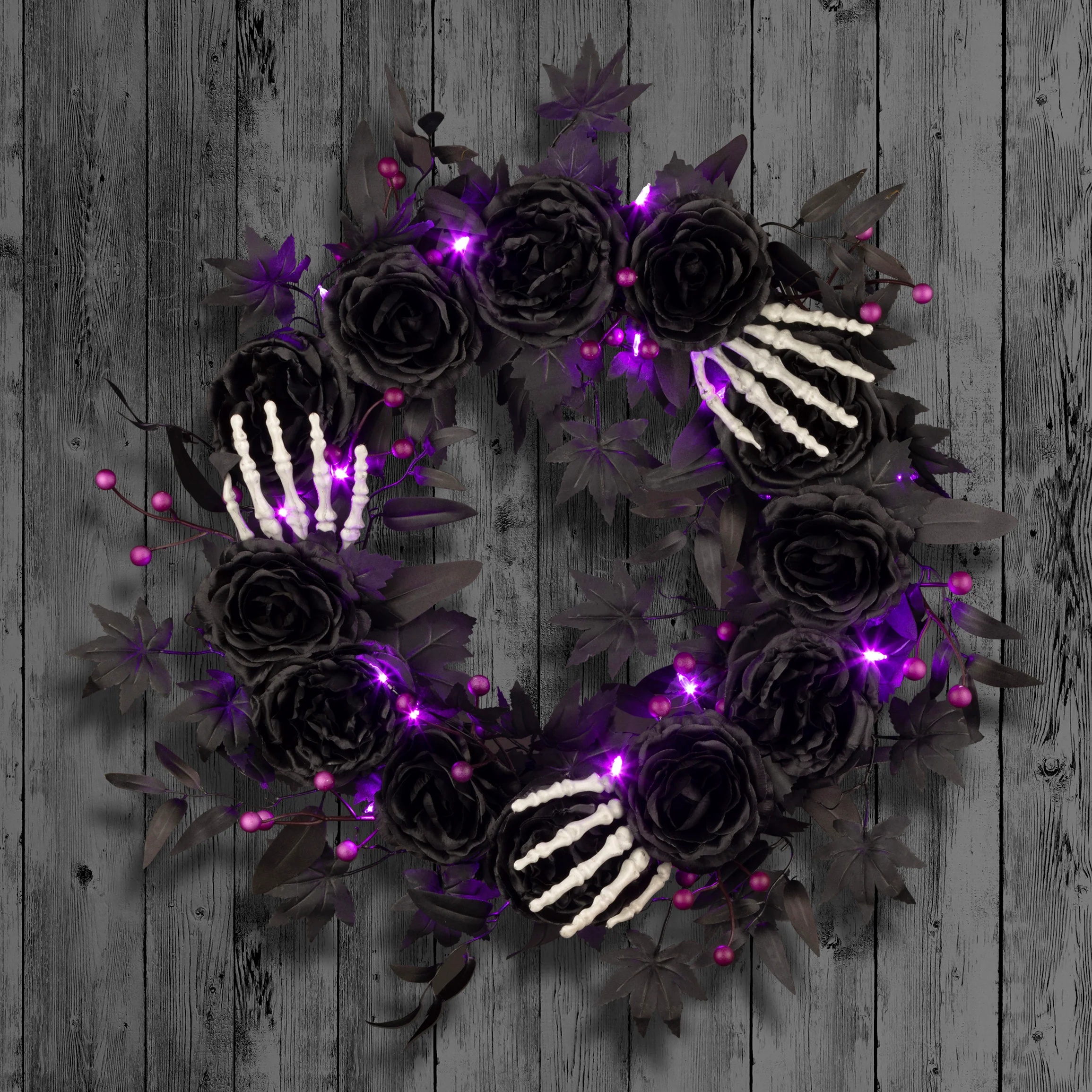 24 in. Halloween Bad to the Bone Wreath with LED Lights - Image 2