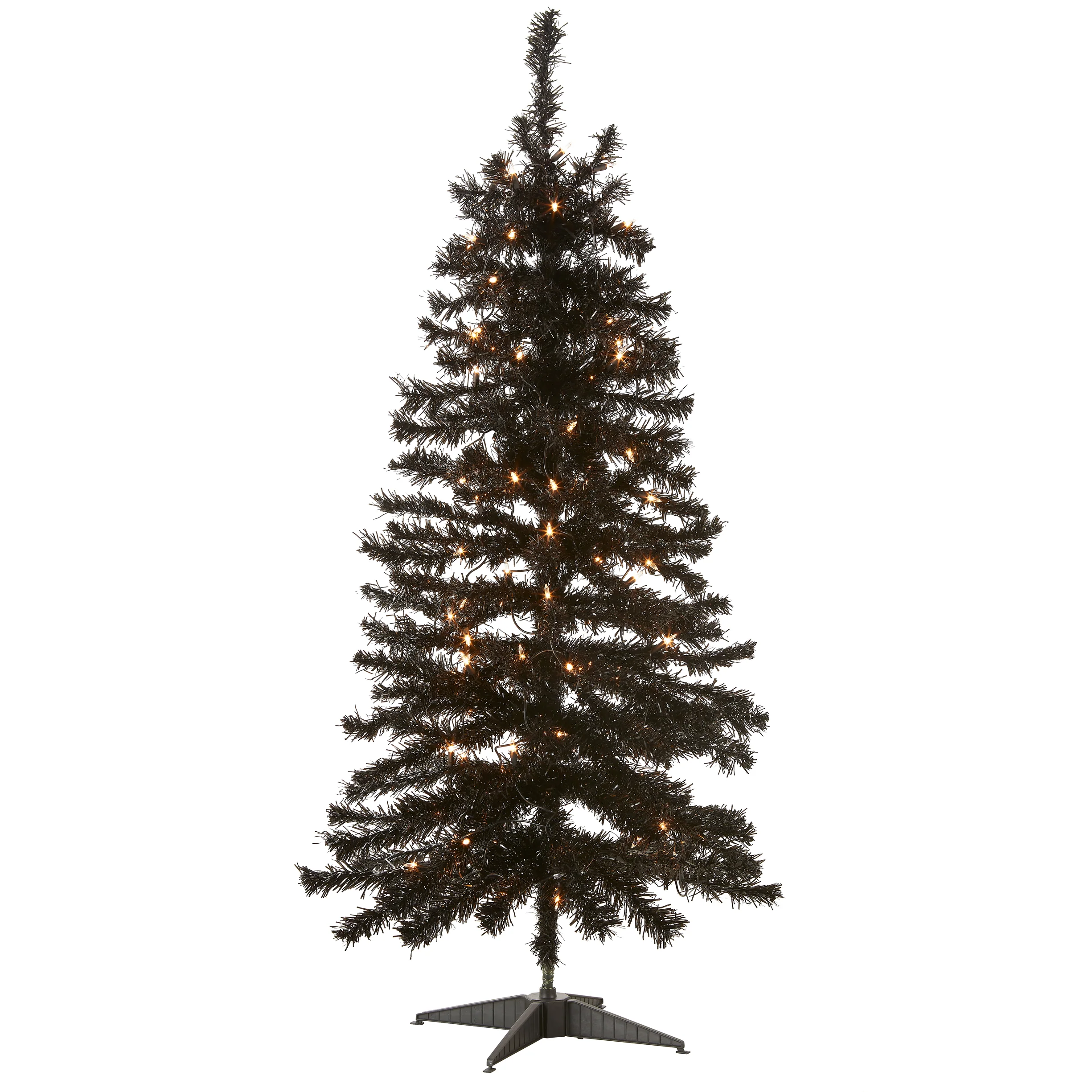 4 ft. Halloween Pre-Lit Black Tinsel Tree with White Lights, Plug-In