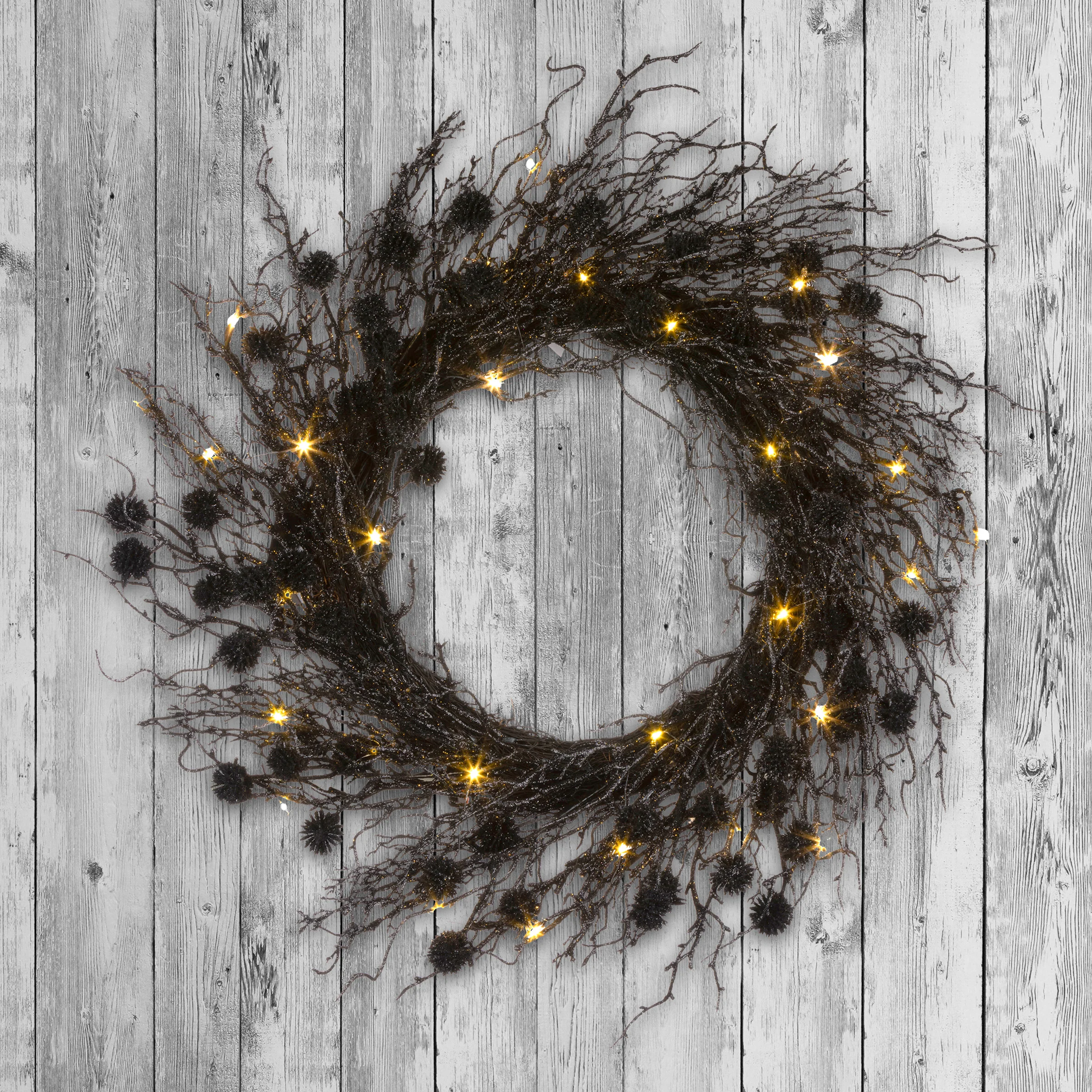 24 in. Pre-Lit Halloween Deadwood Twig Wreath with LED Lights - Image 2