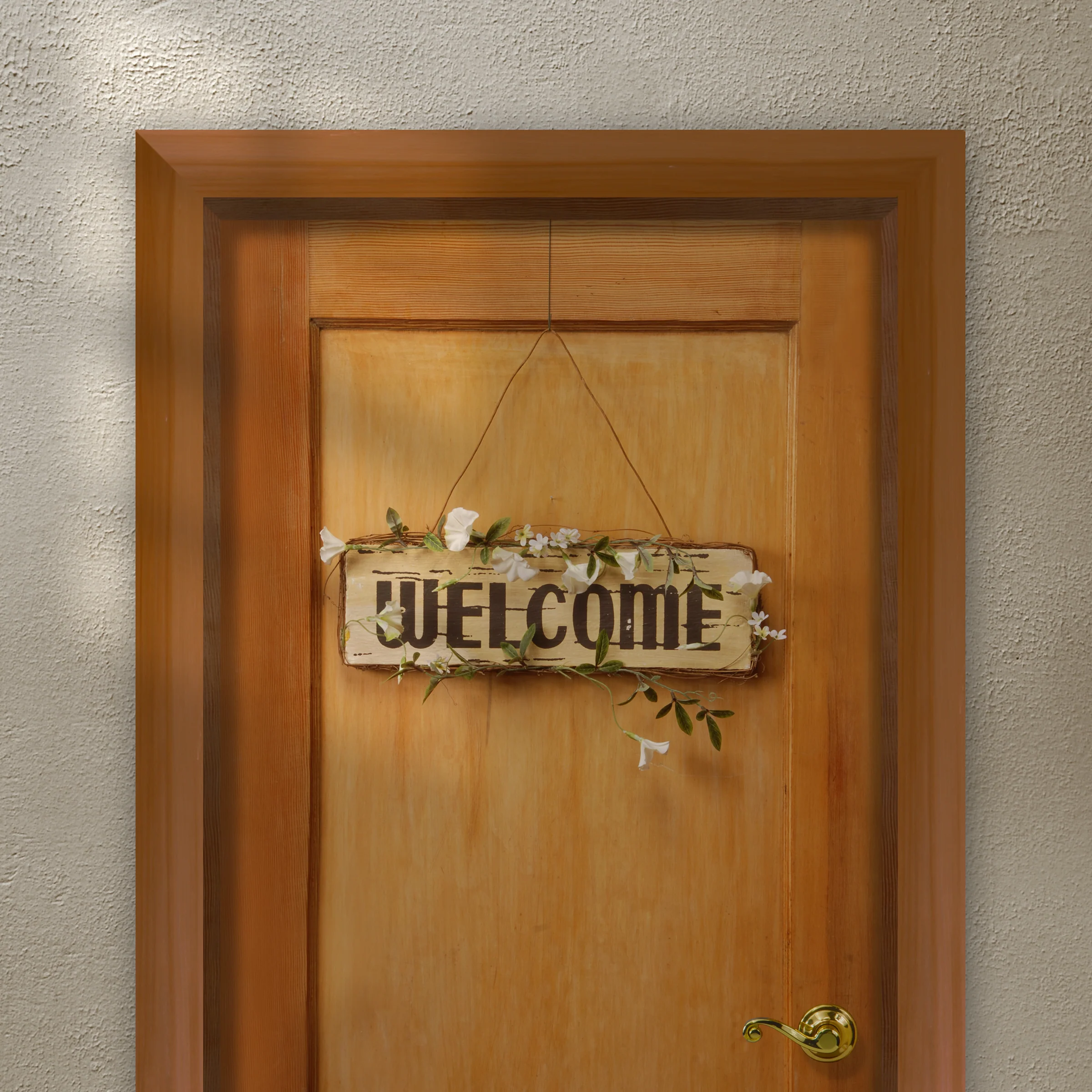21 in. Spring Hanging Welcome Sign, Lightweight Wooden Construction with Leafy Vine Trim - Image 2