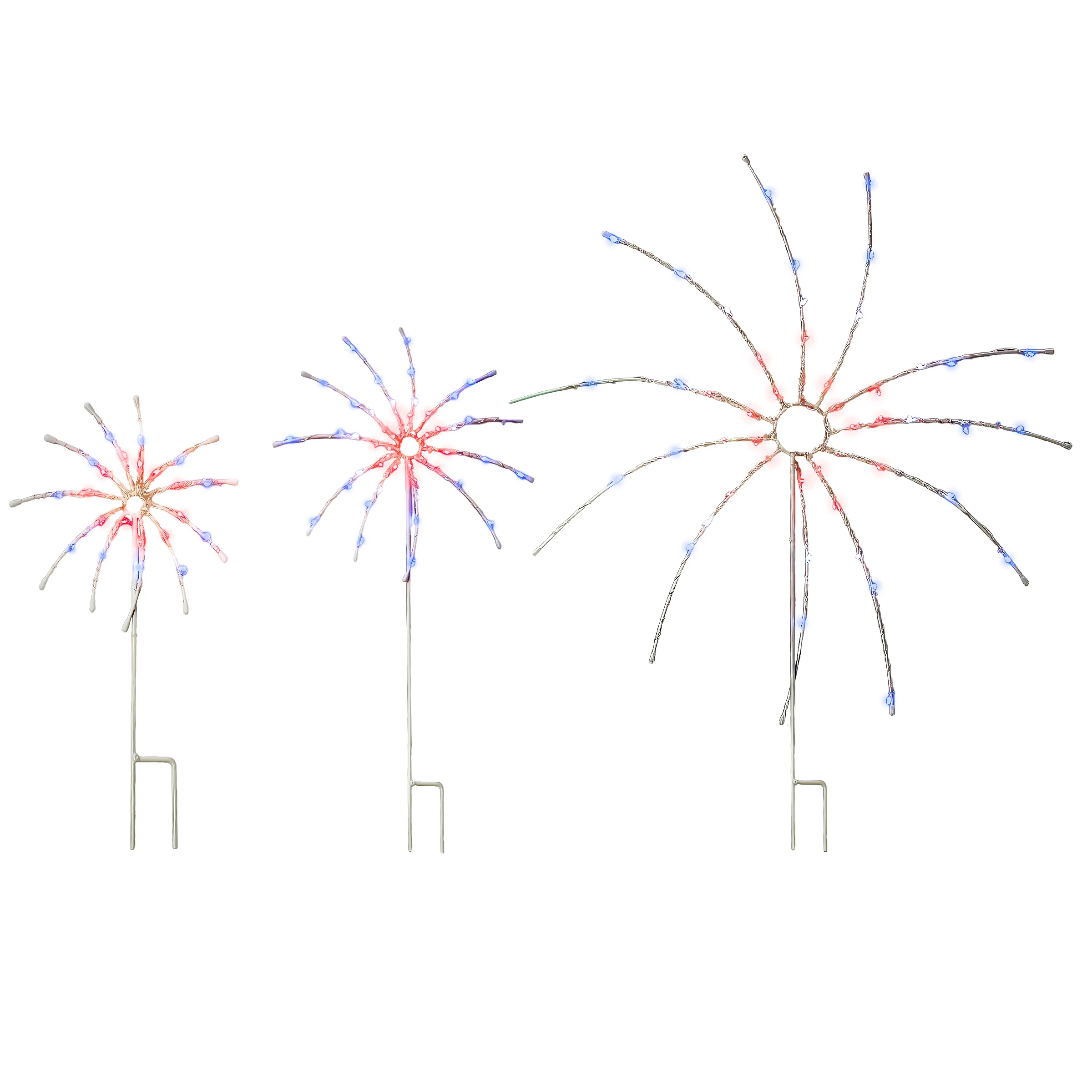 16 in. 24 in. 36 in. Patriotic Light Up Fireworks Lawn Decor with LED Lights