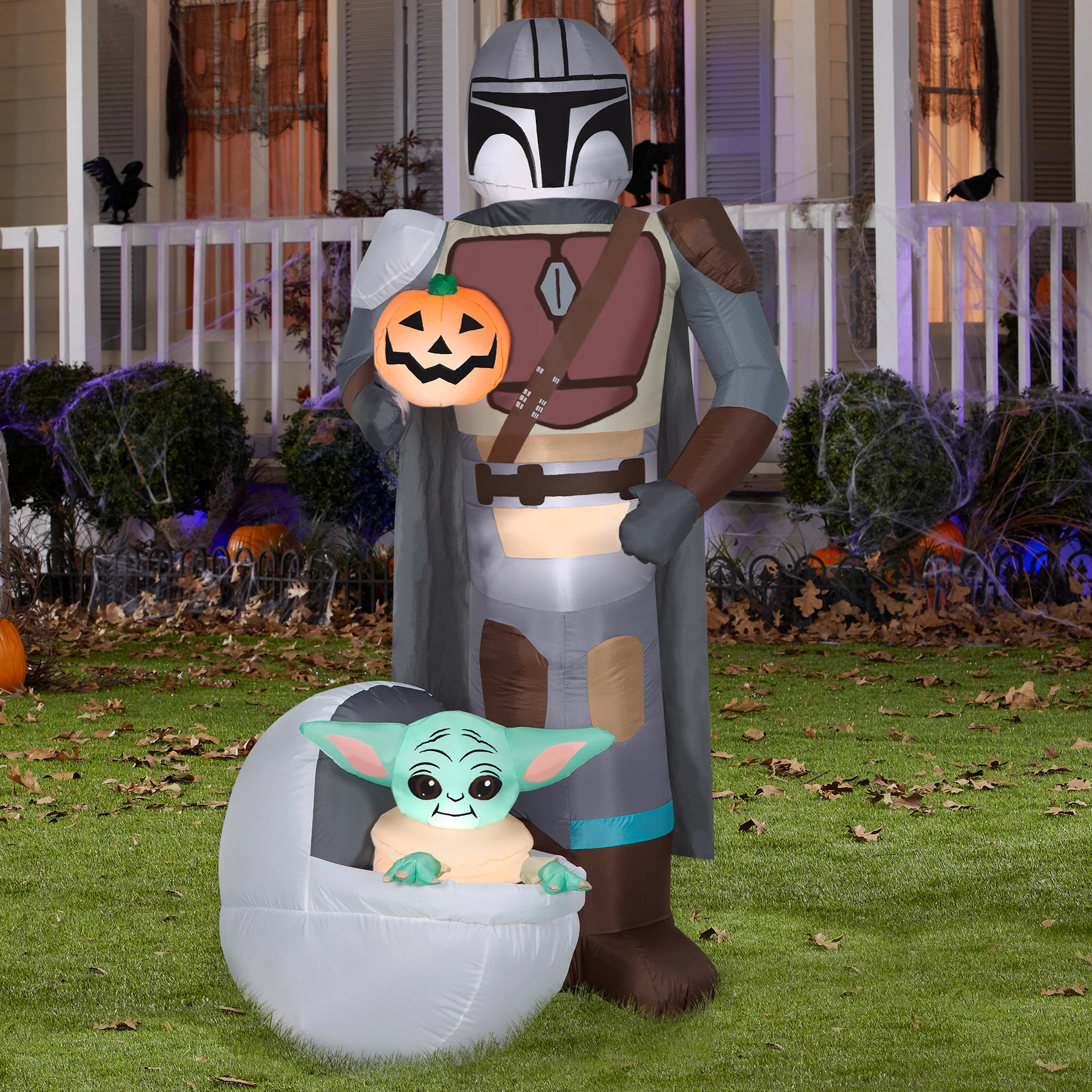 78 in. Halloween Mandalorian and The Child with Pumpkin Airblown Inflatable Decoration, Plug-In - Image 2
