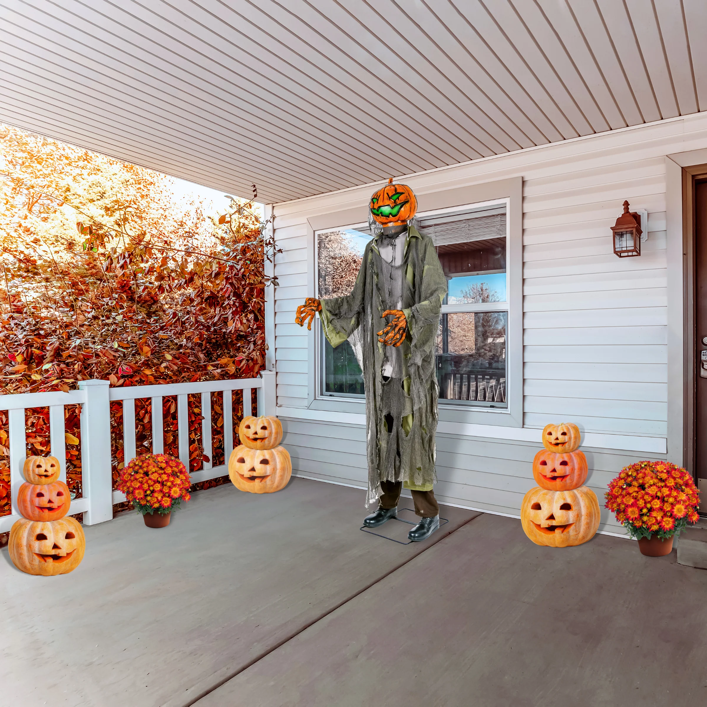 78 in. Halloween Pre-Lit Sound Activated Animated Pumpkin Zombie with LED Lights, Plug-In - Image 2