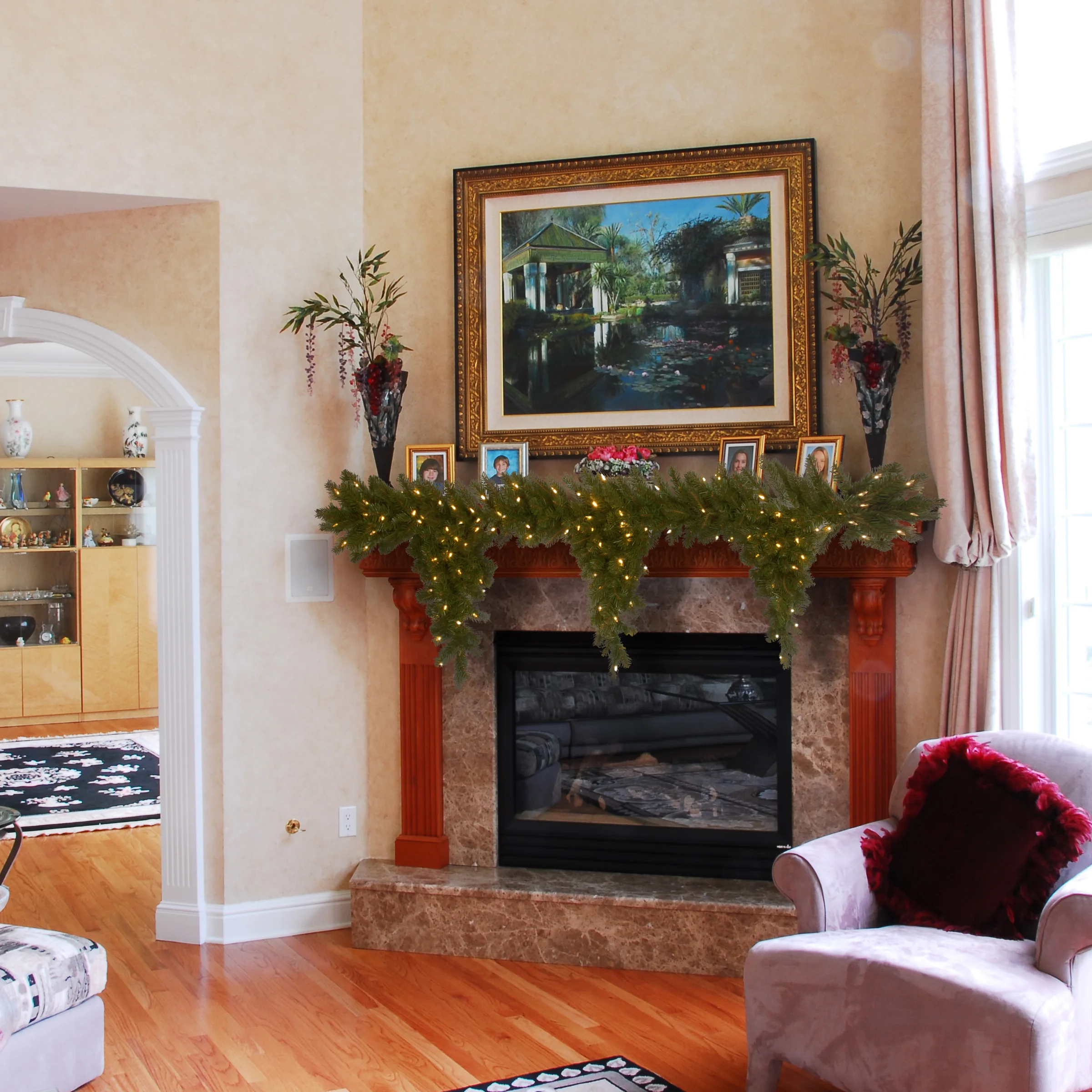 6 ft. Pre-Lit Downswept Douglas Fir Teardrop Garland with White Lights - Image 2