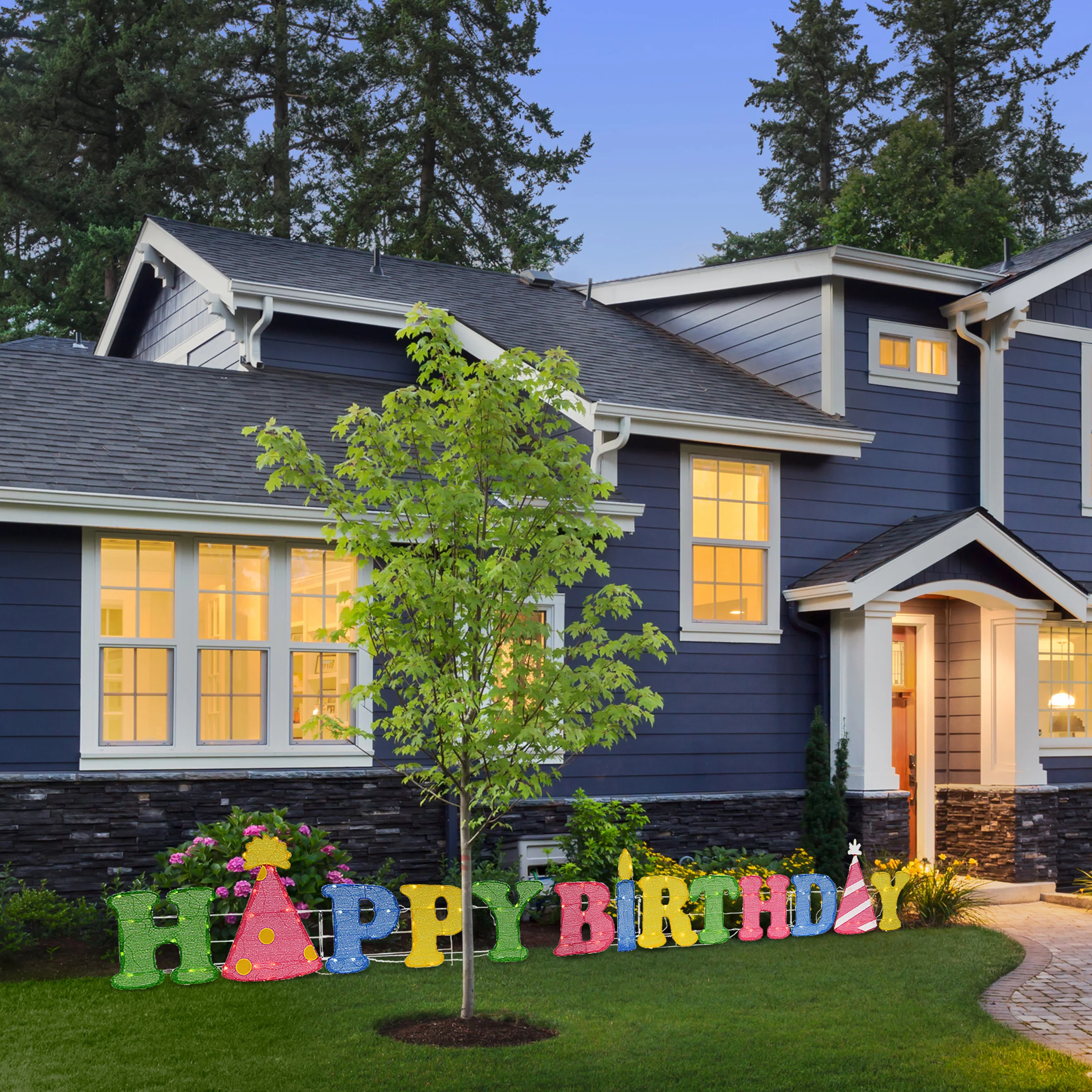 15 in. Pre-Lit Happy Birthday Outdoor Decoration with LED Lights - Image 2