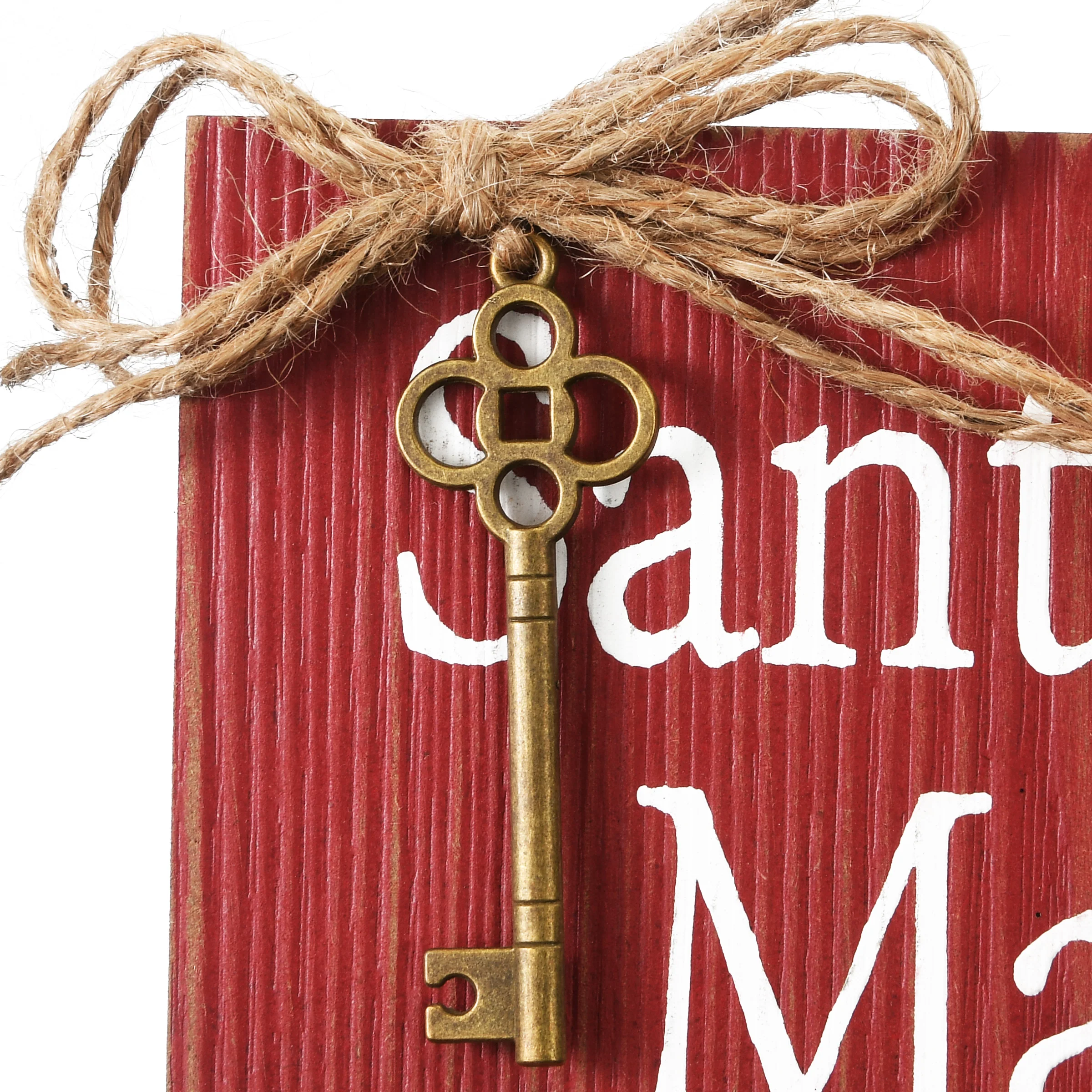 10 in. Santa's Key Door Christmas Sign, Red with White Lettering and Decorative Ornate Key, Stars and Snowflakes - Image 2