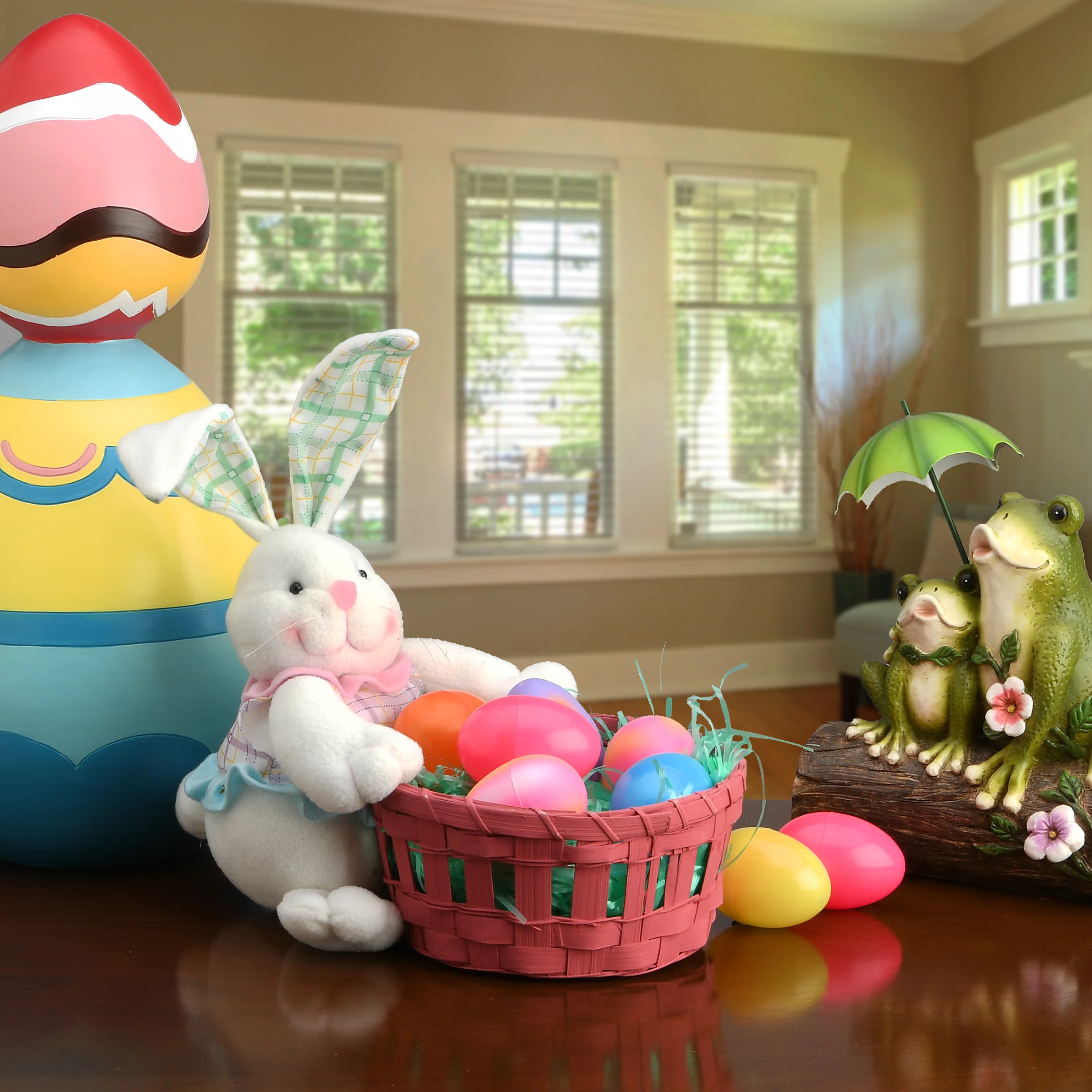 8 in. Woven Red Easter Basket with Plush White Bunny Doll - Image 2