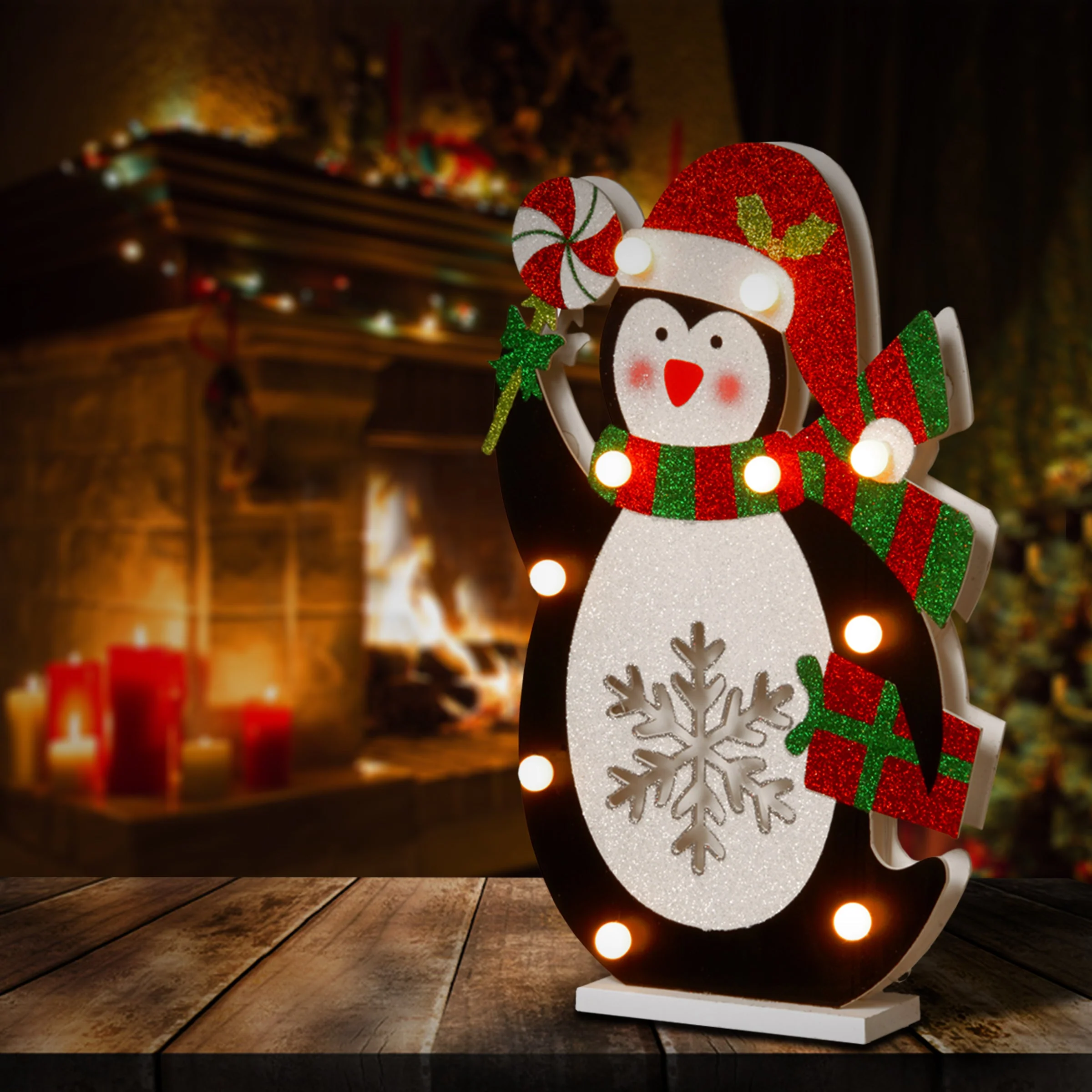 17 in. Pre-Lit Wooden Penguin - Image 3