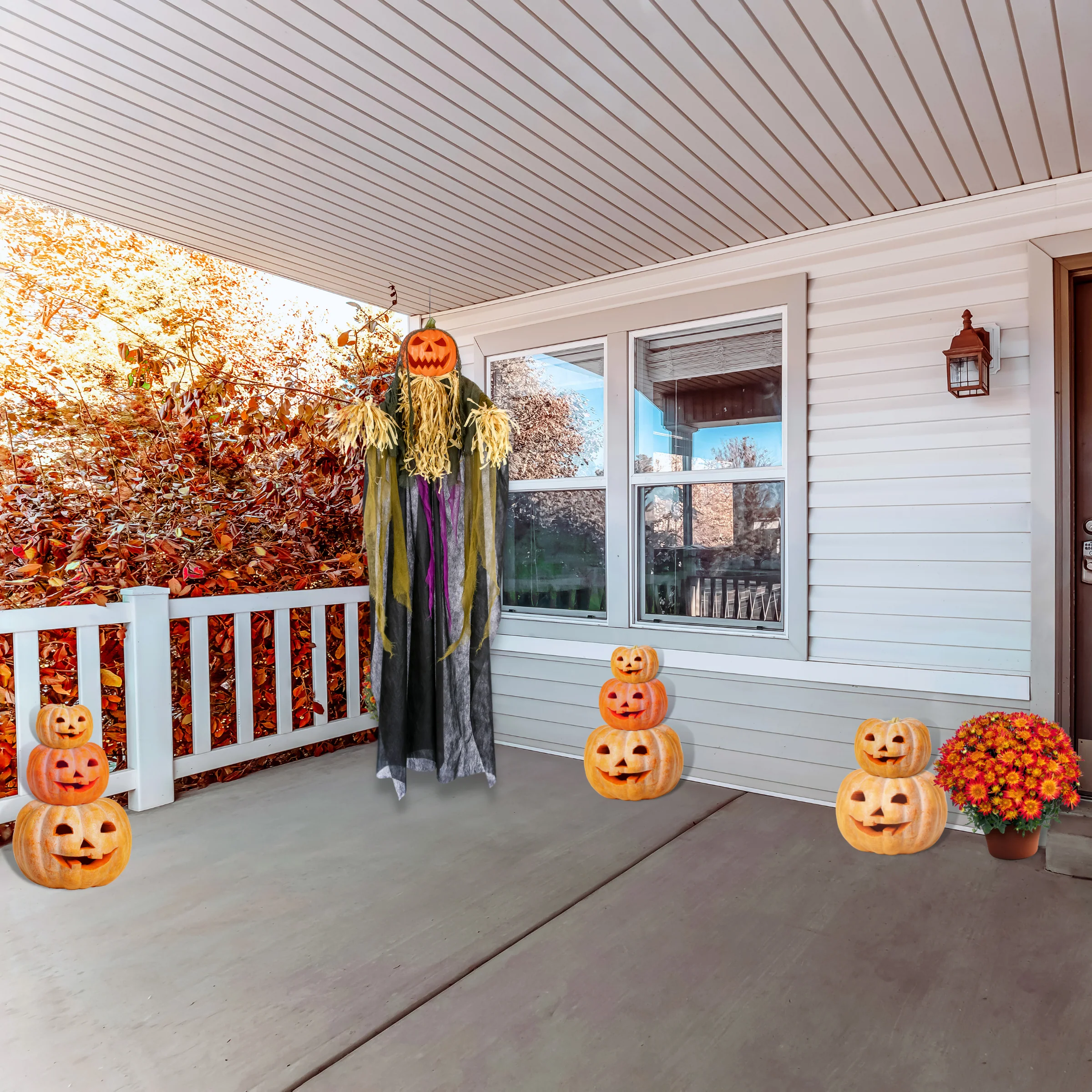 6 ft. Halloween Pre-Lit Sound Activated Animated Hanging Scarecrow with LED Lights - Image 2