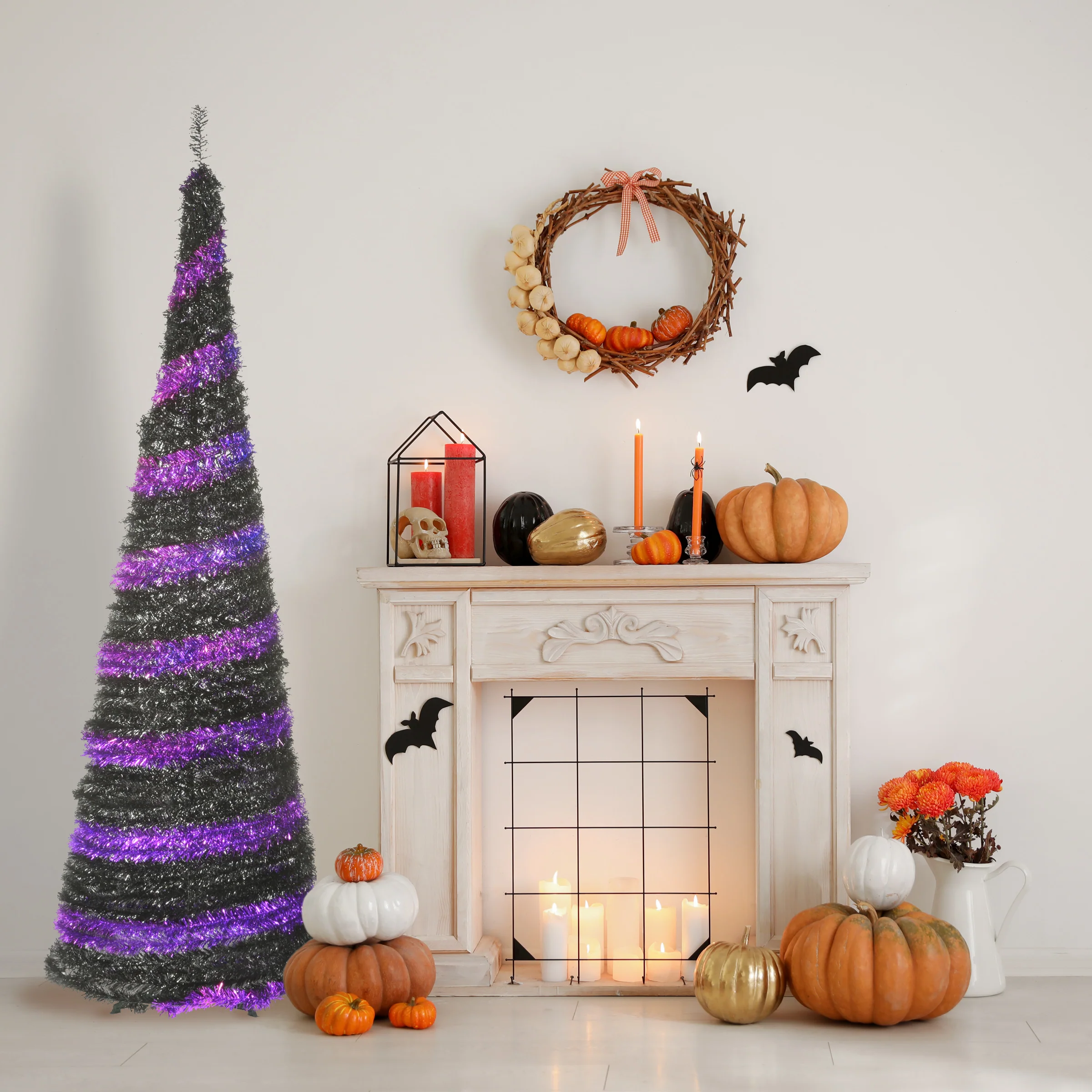 7.5 ft. Halloween Pre-Lit Black Tree with LED Lights - Image 2