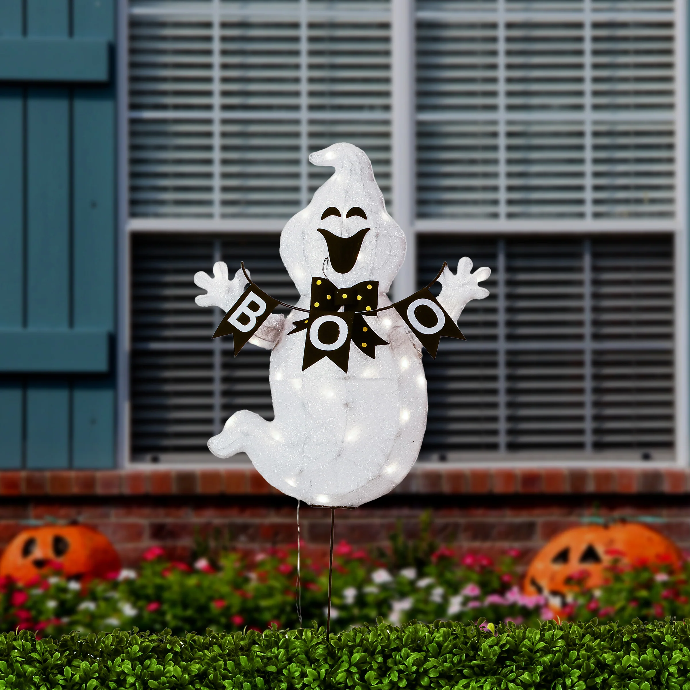 32 in. Halloween Pre-Lit Boo Ghost Lawn Decoration with LED Lights - Image 2