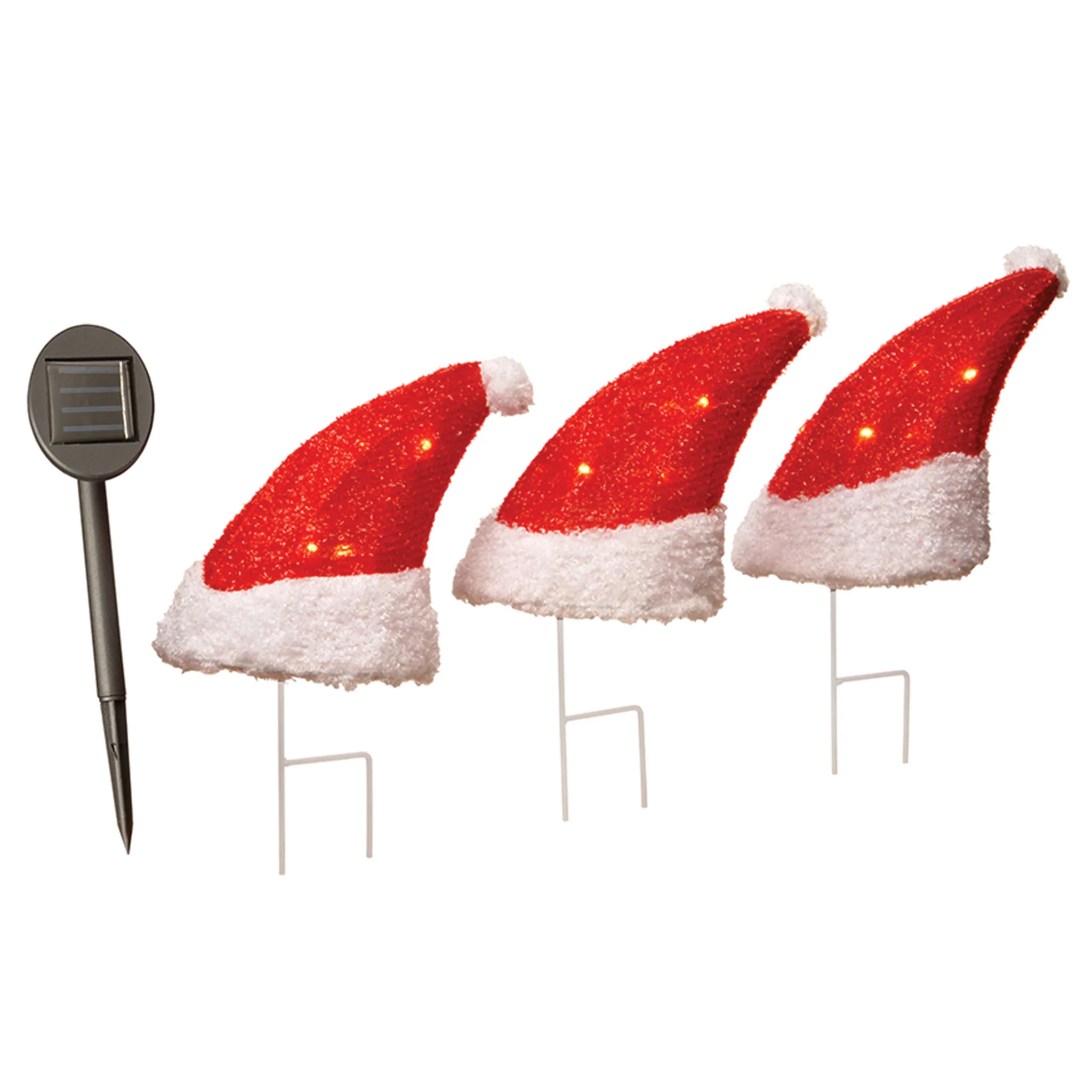 18 in. 3-Piece Solar Lit Santa Hats