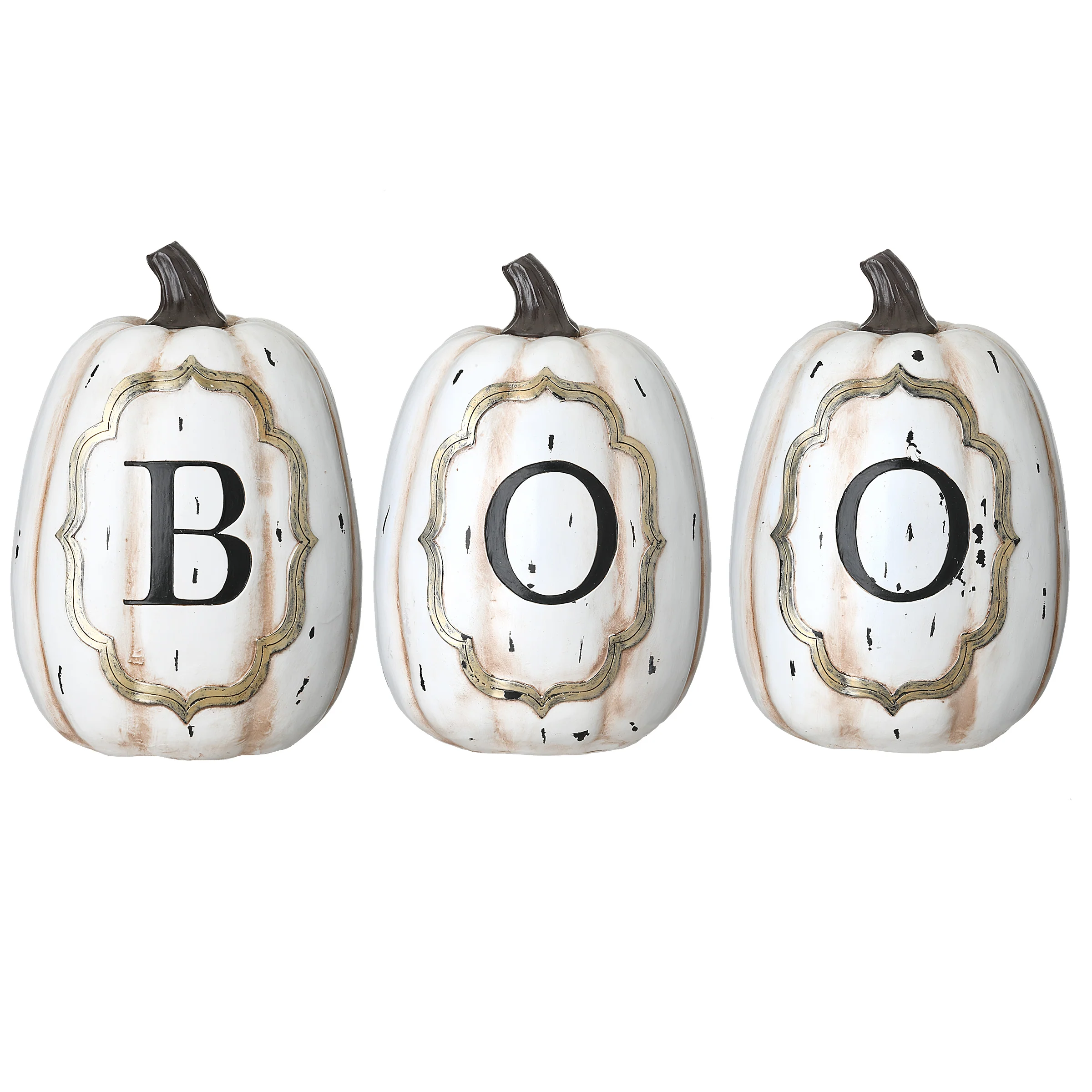 13 in. Halloween White Pumpkin BOO Sign Decoration